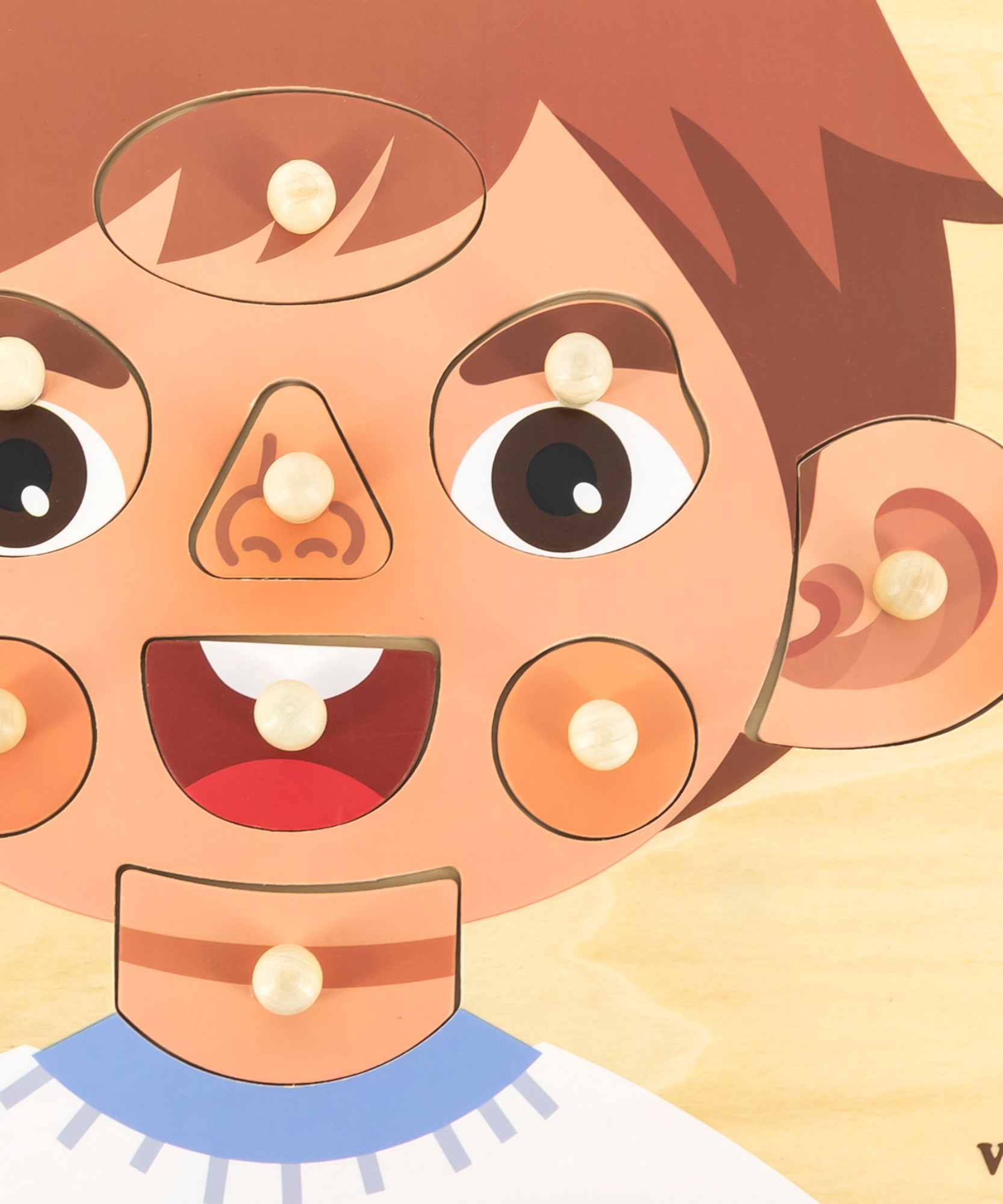 Viga Boys Face, 10 Piece Knob Puzzle, Montessori Wooden Toy, Develops Sensory, Cognitive & Fine Motor Skills, Non-Toxic & Eco-friendly Kids Educational Toy, Suitable for Boys and Girls Aged 18M+