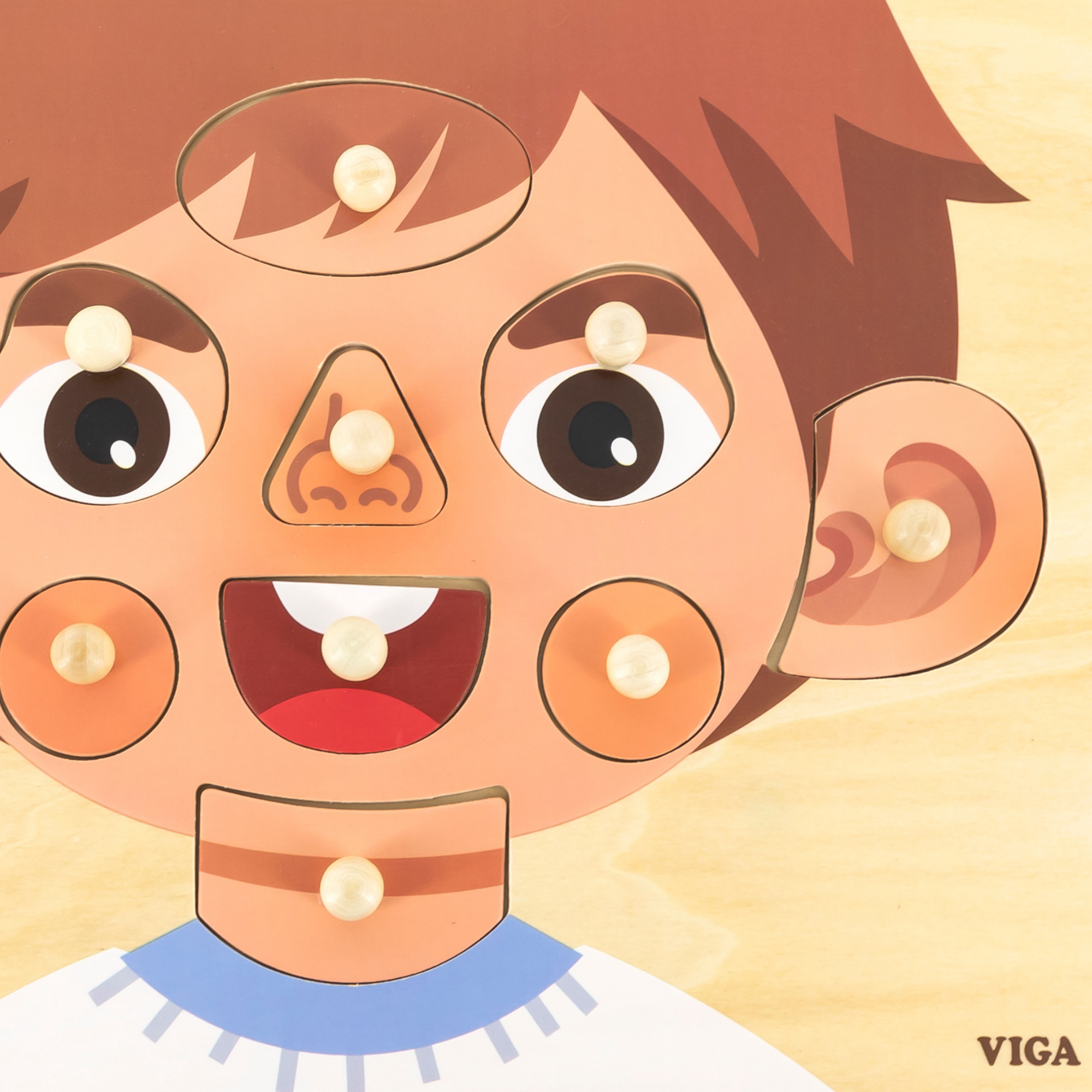 Viga Boys Face, 10 Piece Knob Puzzle, Montessori Wooden Toy, Develops Sensory, Cognitive & Fine Motor Skills, Non-Toxic & Eco-friendly Kids Educational Toy, Suitable for Boys and Girls Aged 18M+