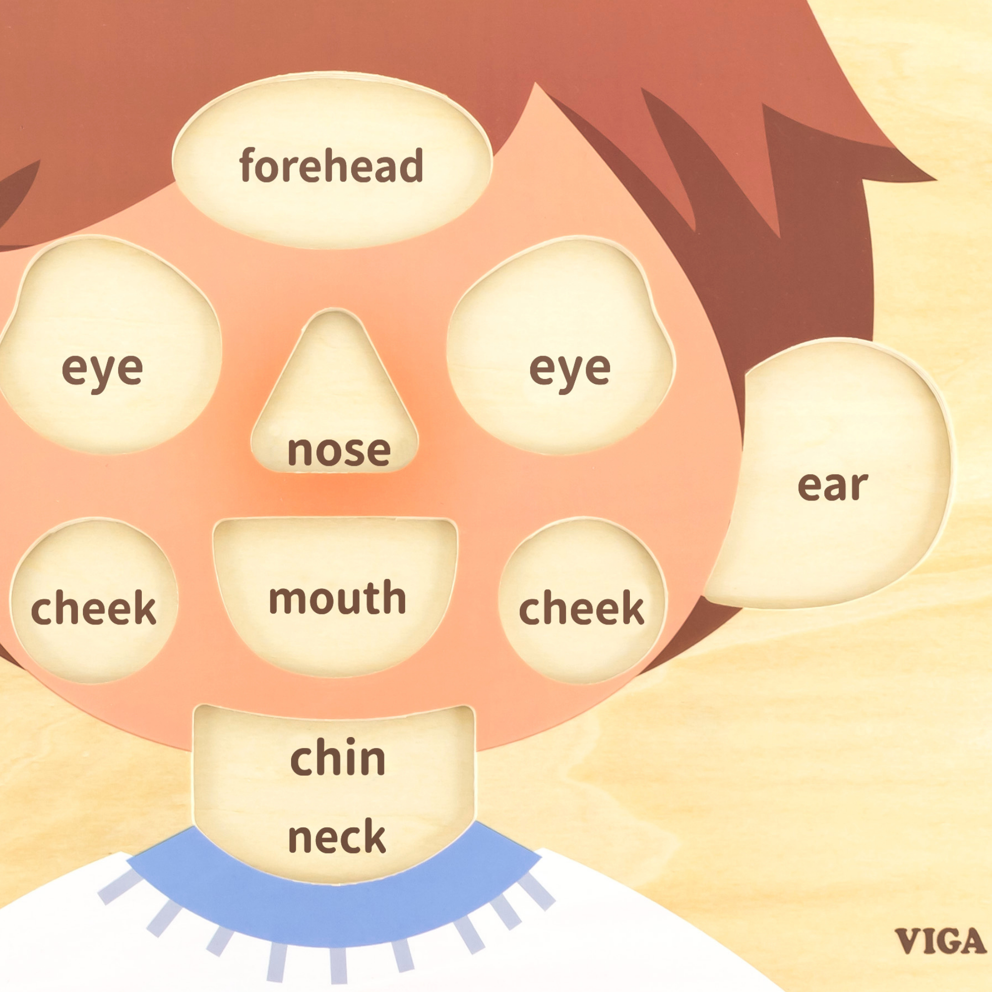 Viga Boys Face, 10 Piece Knob Puzzle, Montessori Wooden Toy, Develops Sensory, Cognitive & Fine Motor Skills, Non-Toxic & Eco-friendly Kids Educational Toy, Suitable for Boys and Girls Aged 18M+