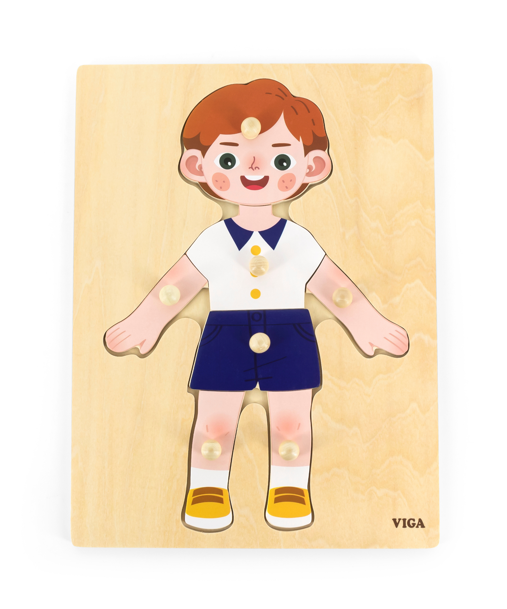 Viga Boys Body, 7 Piece Knob Puzzle, Montessori Wooden Toy, Develops Sensory, Cognitive & Fine Motor Skills, Non-Toxic & Eco-friendly Kids Educational Toy, Suitable for Boys and Girls Aged 18M+
