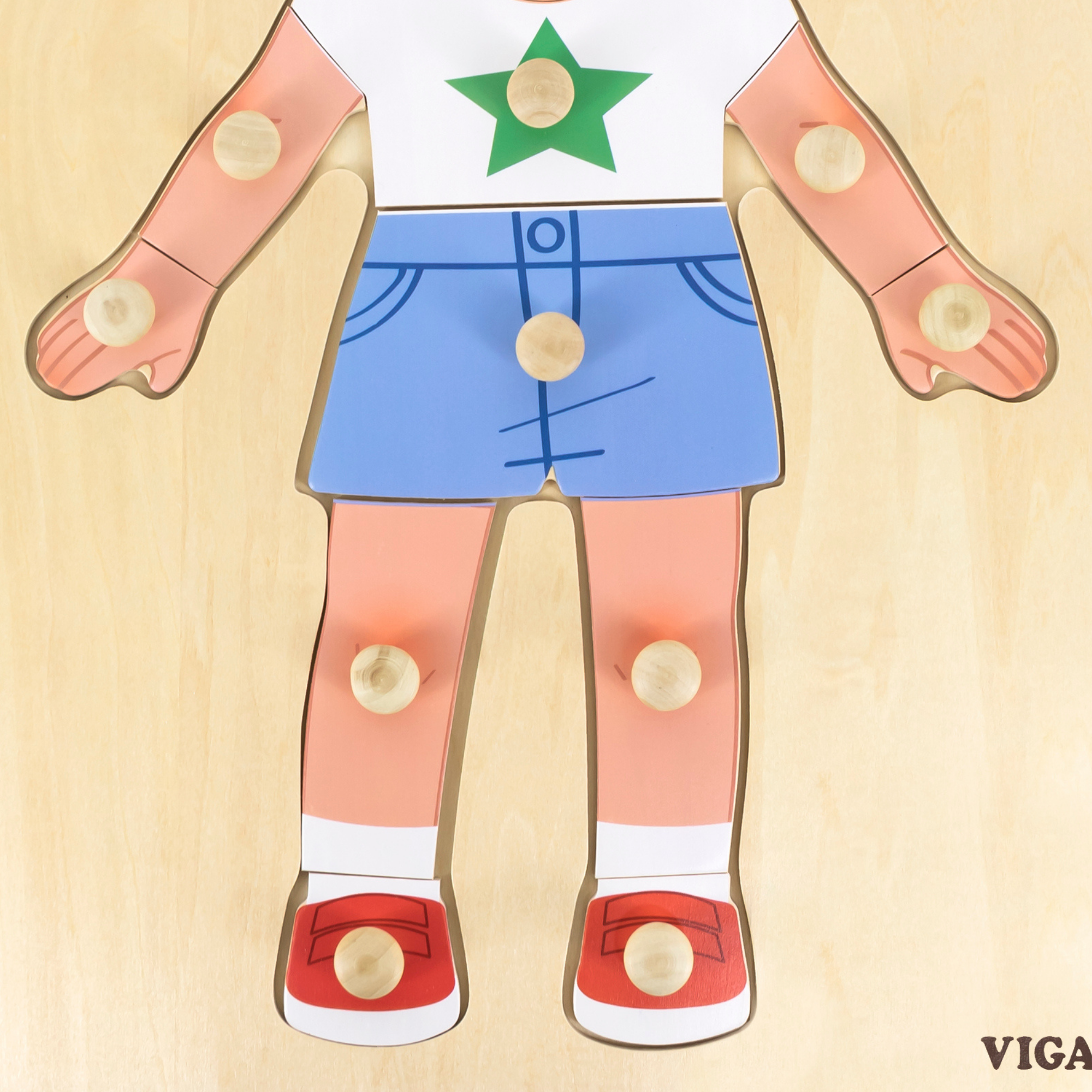 Viga Boys Body, 12 Piece Knob Puzzle, Montessori Wooden Toy, Develops Sensory, Cognitive & Fine Motor Skills, Non-Toxic & Eco-friendly Kids Educational Toy, Suitable for Boys and Girls Aged 18M+