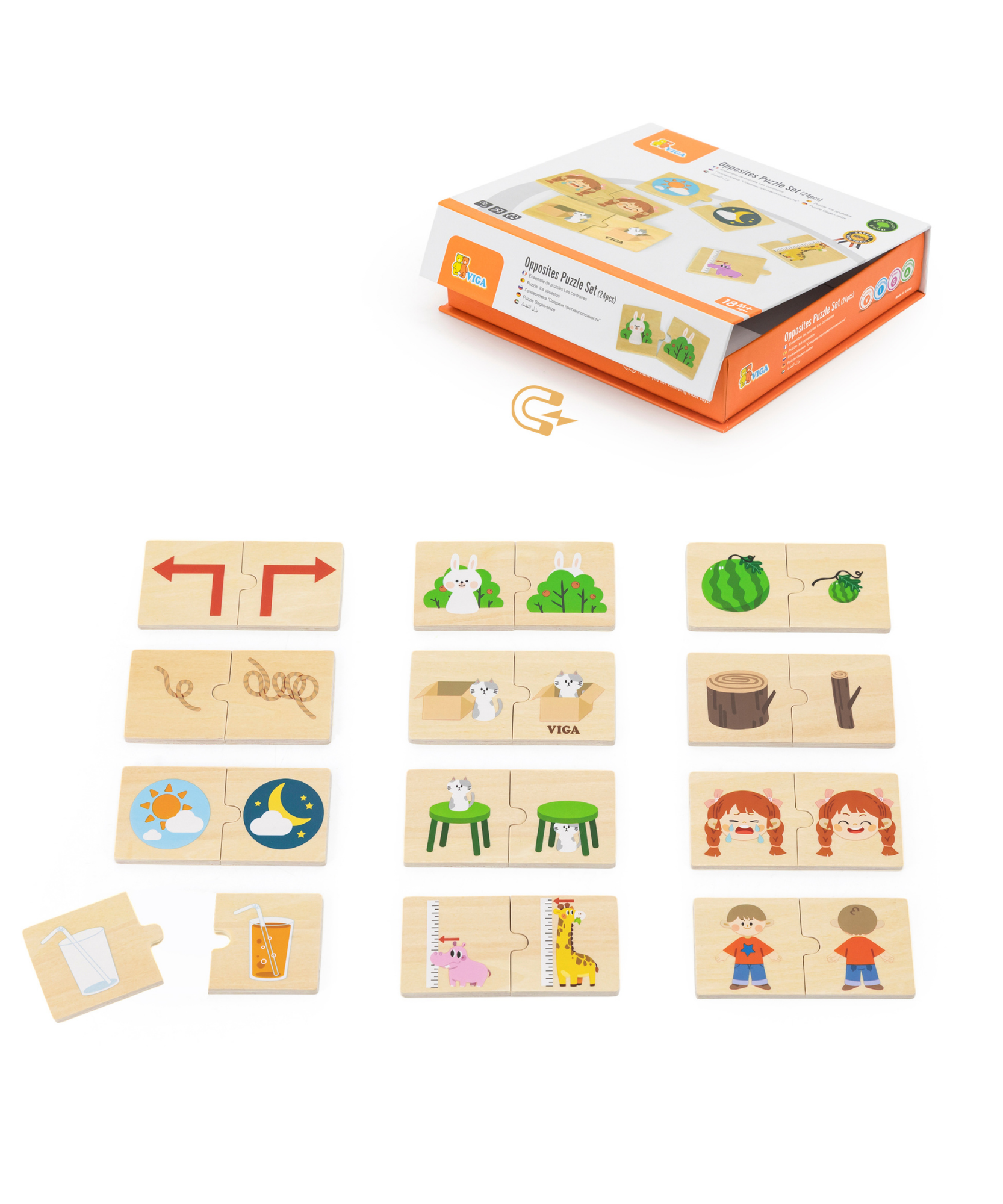 لعبة فيجا أوبوزيتس، أحجية من 24 قطعة، لعبة مونتيسوري خشبية، تُنمّي المهارات الحسية والإدراكية والحركية الدقيقة، غير سامة وصديقة للبيئة، مناسبة للأطفال من سن 18 شهرًا فما فوق