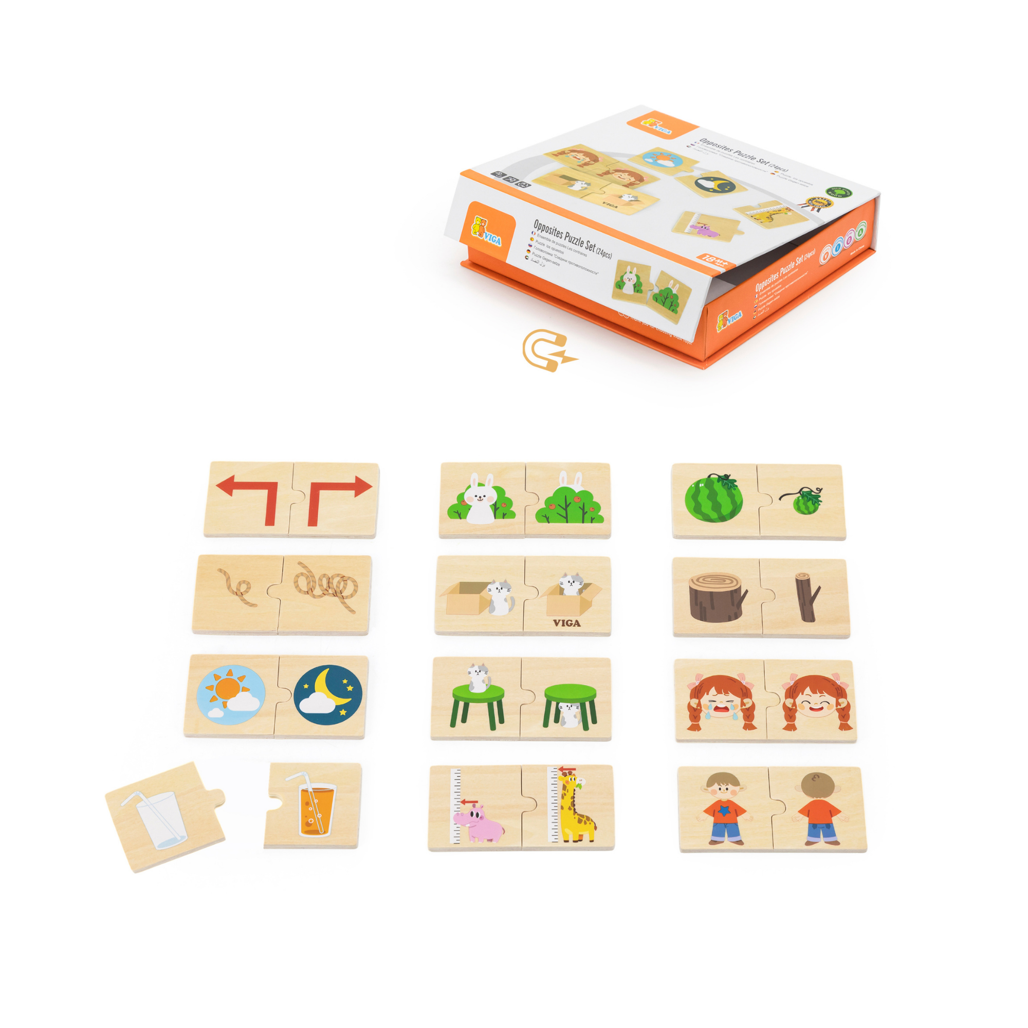 لعبة فيجا أوبوزيتس، أحجية من 24 قطعة، لعبة مونتيسوري خشبية، تُنمّي المهارات الحسية والإدراكية والحركية الدقيقة، غير سامة وصديقة للبيئة، مناسبة للأطفال من سن 18 شهرًا فما فوق