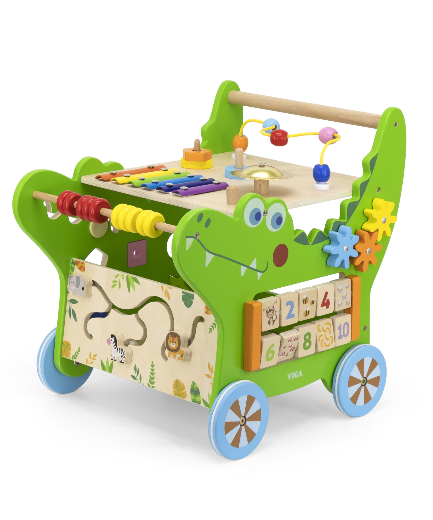 Viga Crocodile Toddler Activity Walker, 1 Piece Multifunctional Montessori Wooden Toy, Develops Motor Skills, Balance & Sensory Exploration, Non-Toxic & Eco-Friendly Educational Push Toy, Ages 1+