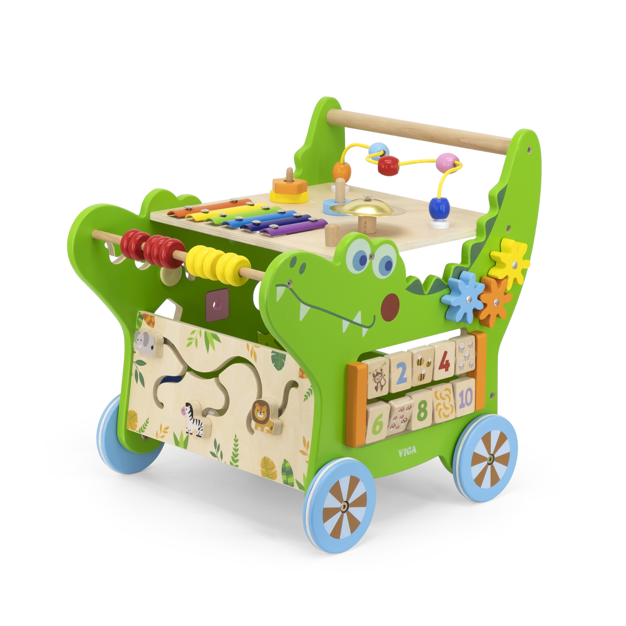Viga Crocodile Toddler Activity Walker, 1 Piece Multifunctional Montessori Wooden Toy, Develops Motor Skills, Balance & Sensory Exploration, Non-Toxic & Eco-Friendly Educational Push Toy, Ages 1+
