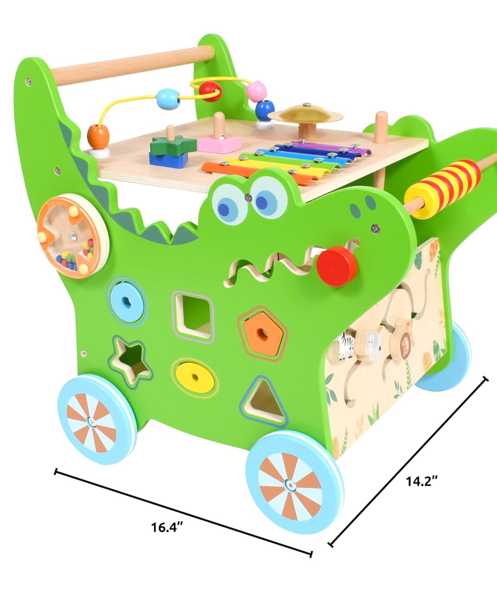 Viga Crocodile Toddler Activity Walker, 1 Piece Multifunctional Montessori Wooden Toy, Develops Motor Skills, Balance & Sensory Exploration, Non-Toxic & Eco-Friendly Educational Push Toy, Ages 1+