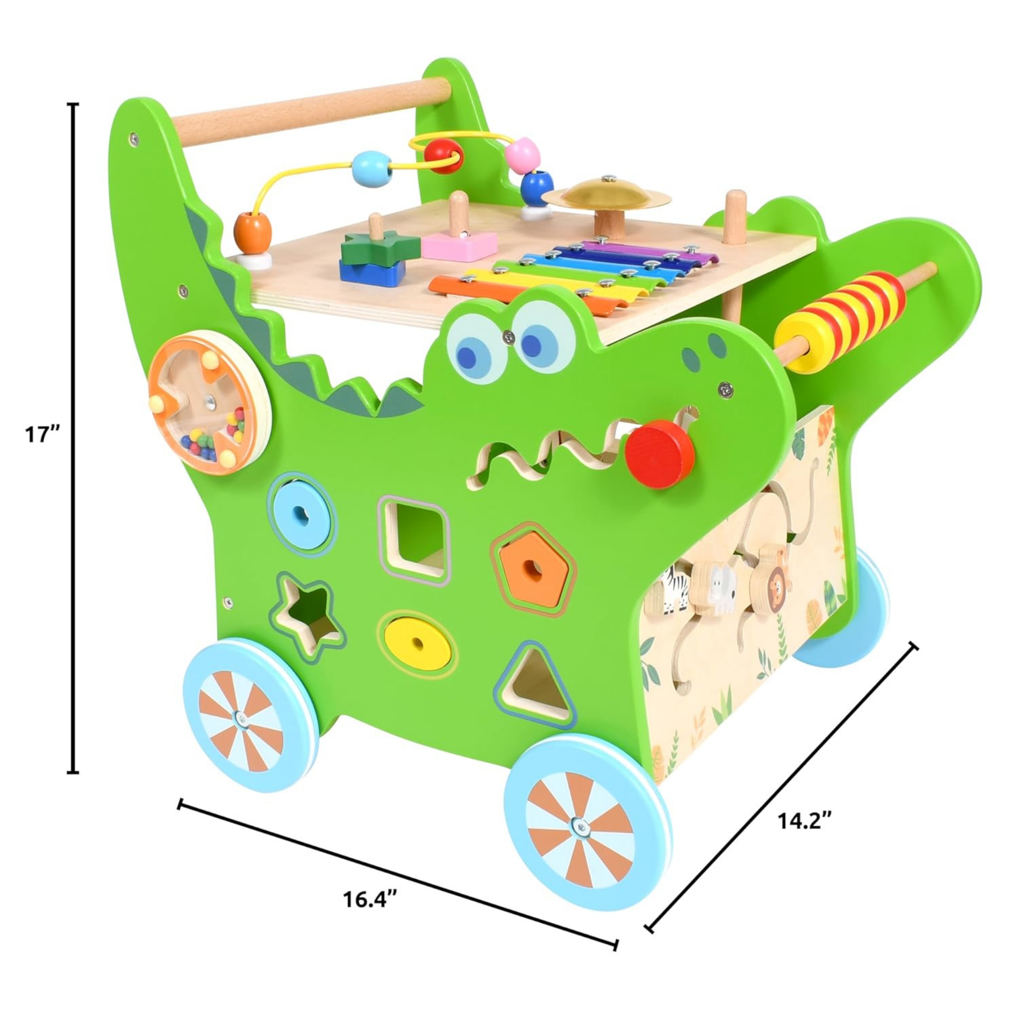 Viga Crocodile Toddler Activity Walker, 1 Piece Multifunctional Montessori Wooden Toy, Develops Motor Skills, Balance & Sensory Exploration, Non-Toxic & Eco-Friendly Educational Push Toy, Ages 1+