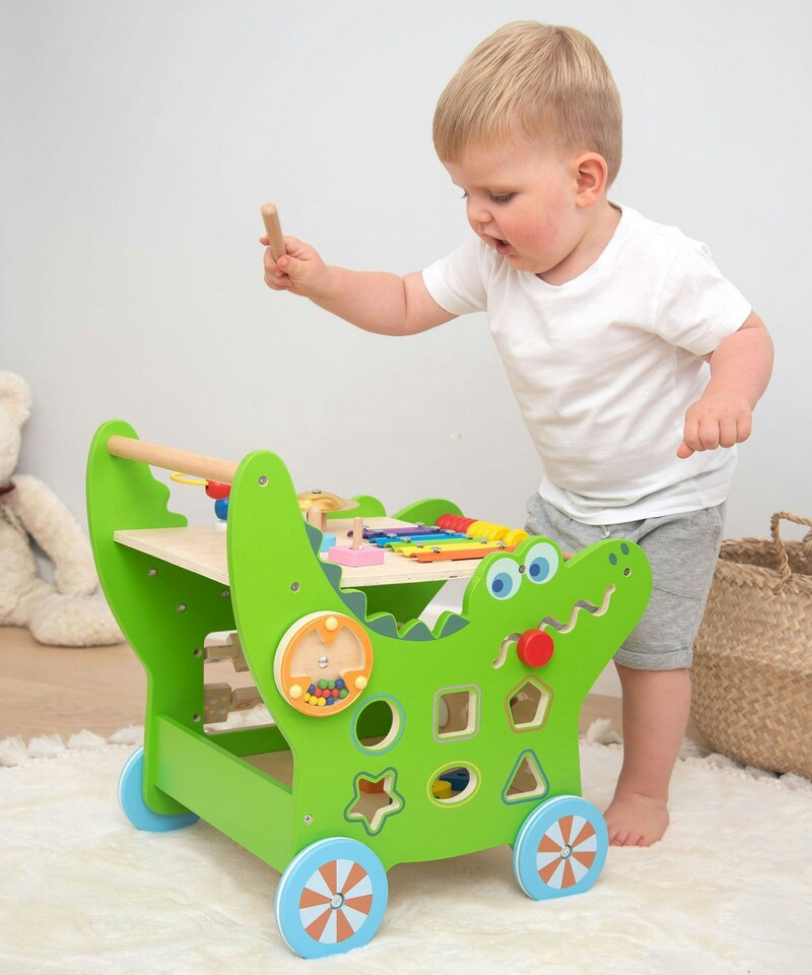 Viga Crocodile Toddler Activity Walker, 1 Piece Multifunctional Montessori Wooden Toy, Develops Motor Skills, Balance & Sensory Exploration, Non-Toxic & Eco-Friendly Educational Push Toy, Ages 1+