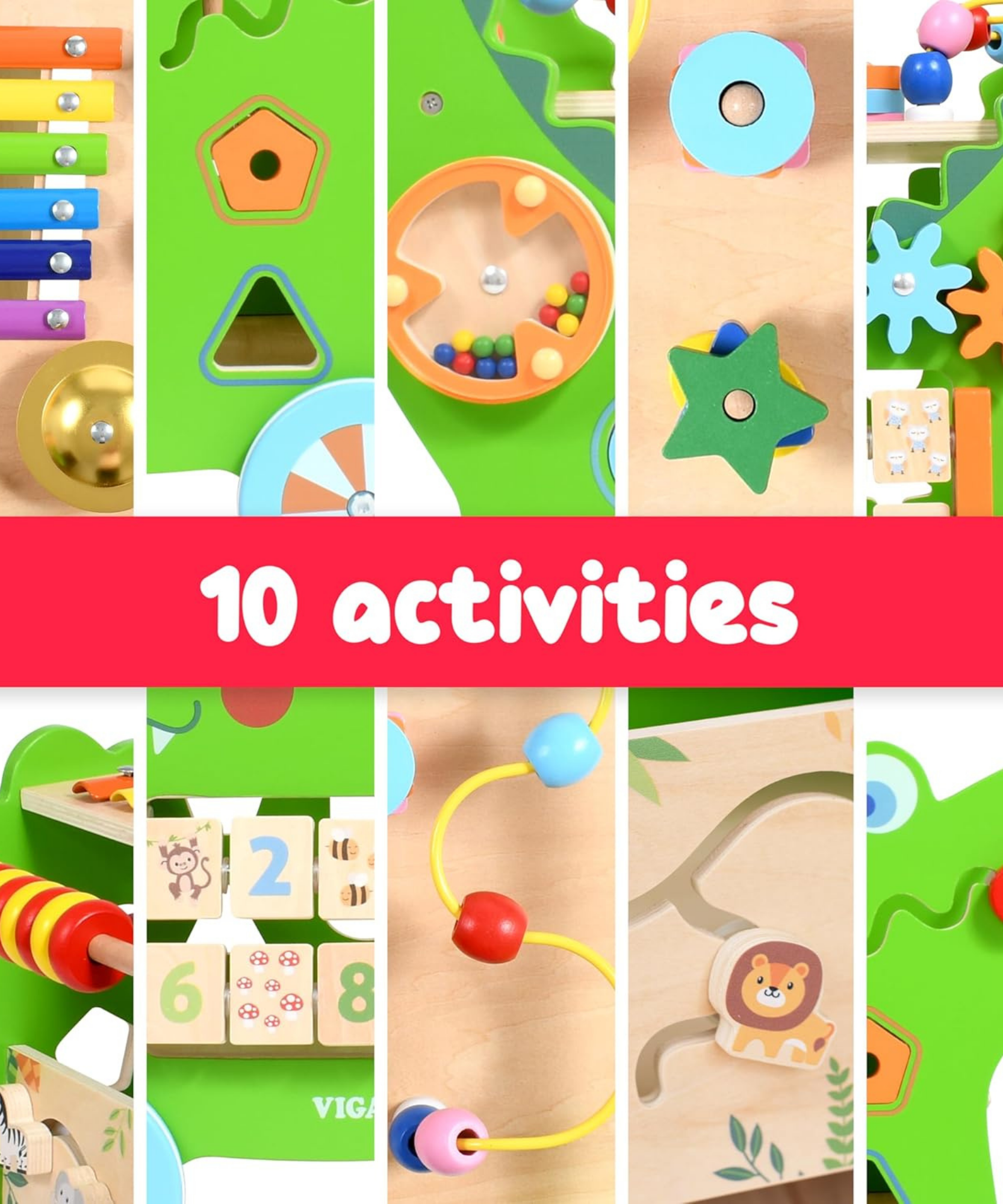 Viga Crocodile Toddler Activity Walker, 1 Piece Multifunctional Montessori Wooden Toy, Develops Motor Skills, Balance & Sensory Exploration, Non-Toxic & Eco-Friendly Educational Push Toy, Ages 1+