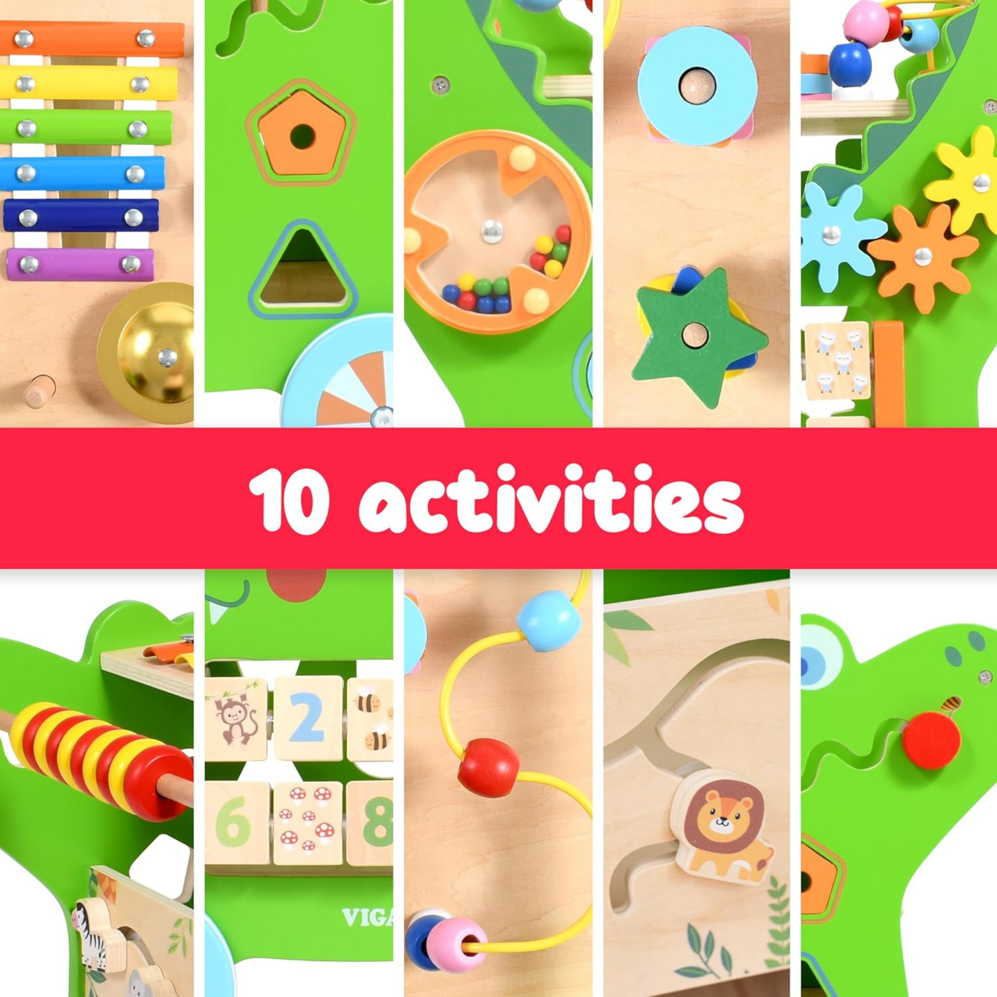 Viga Crocodile Toddler Activity Walker, 1 Piece Multifunctional Montessori Wooden Toy, Develops Motor Skills, Balance & Sensory Exploration, Non-Toxic & Eco-Friendly Educational Push Toy, Ages 1+