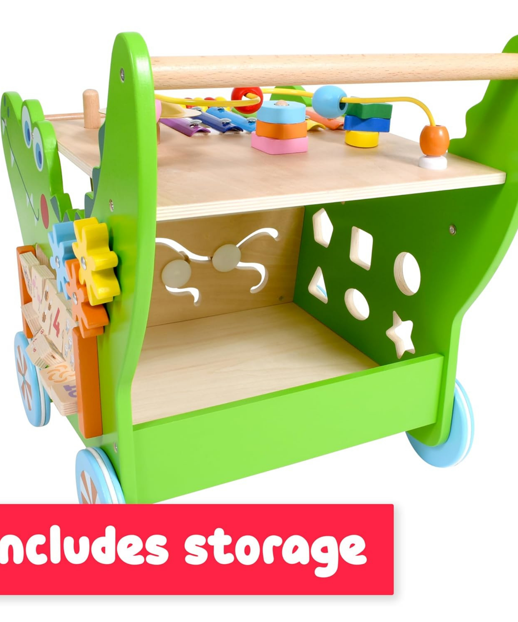 Viga Crocodile Toddler Activity Walker, 1 Piece Multifunctional Montessori Wooden Toy, Develops Motor Skills, Balance & Sensory Exploration, Non-Toxic & Eco-Friendly Educational Push Toy, Ages 1+