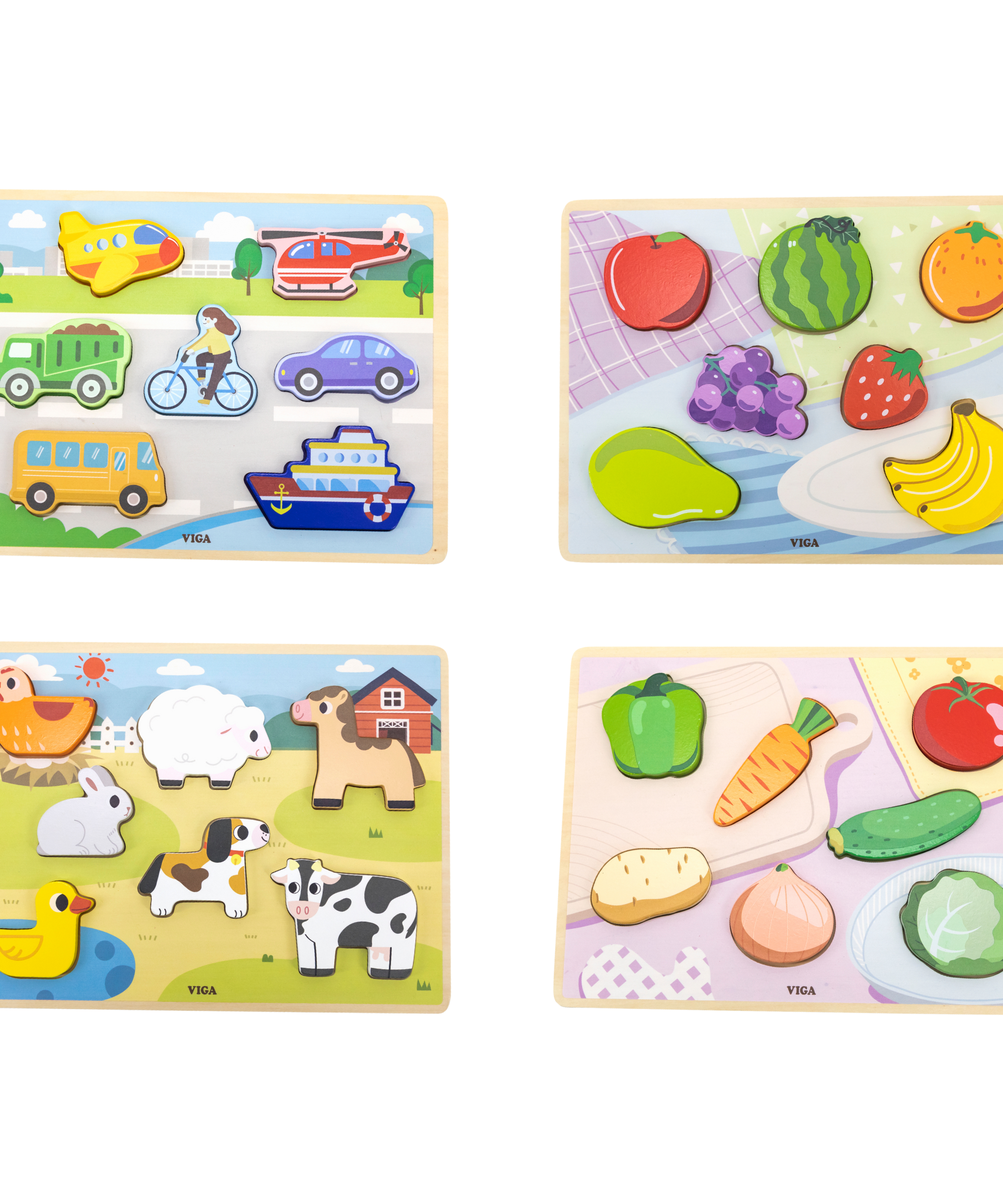 Viga Farm Animals, 7 Piece Block Puzzle, Montessori Wooden Toy, Develops Sensory, Cognitive & Fine Motor Skills, Non-Toxic & Eco-friendly Kids Educational Toy, Suitable for Boys and Girls Aged 18M+