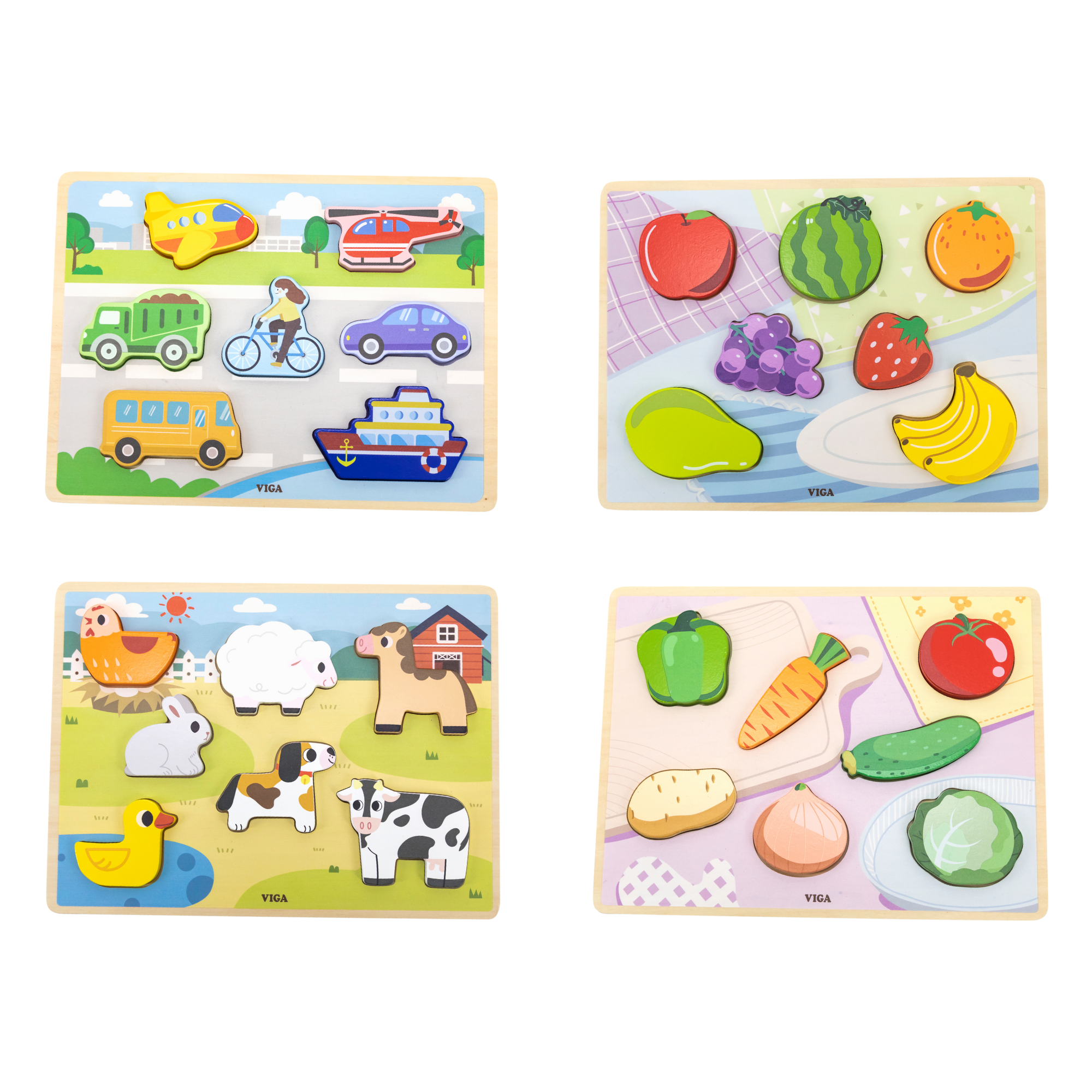 Viga Farm Animals, 7 Piece Block Puzzle, Montessori Wooden Toy, Develops Sensory, Cognitive & Fine Motor Skills, Non-Toxic & Eco-friendly Kids Educational Toy, Suitable for Boys and Girls Aged 18M+