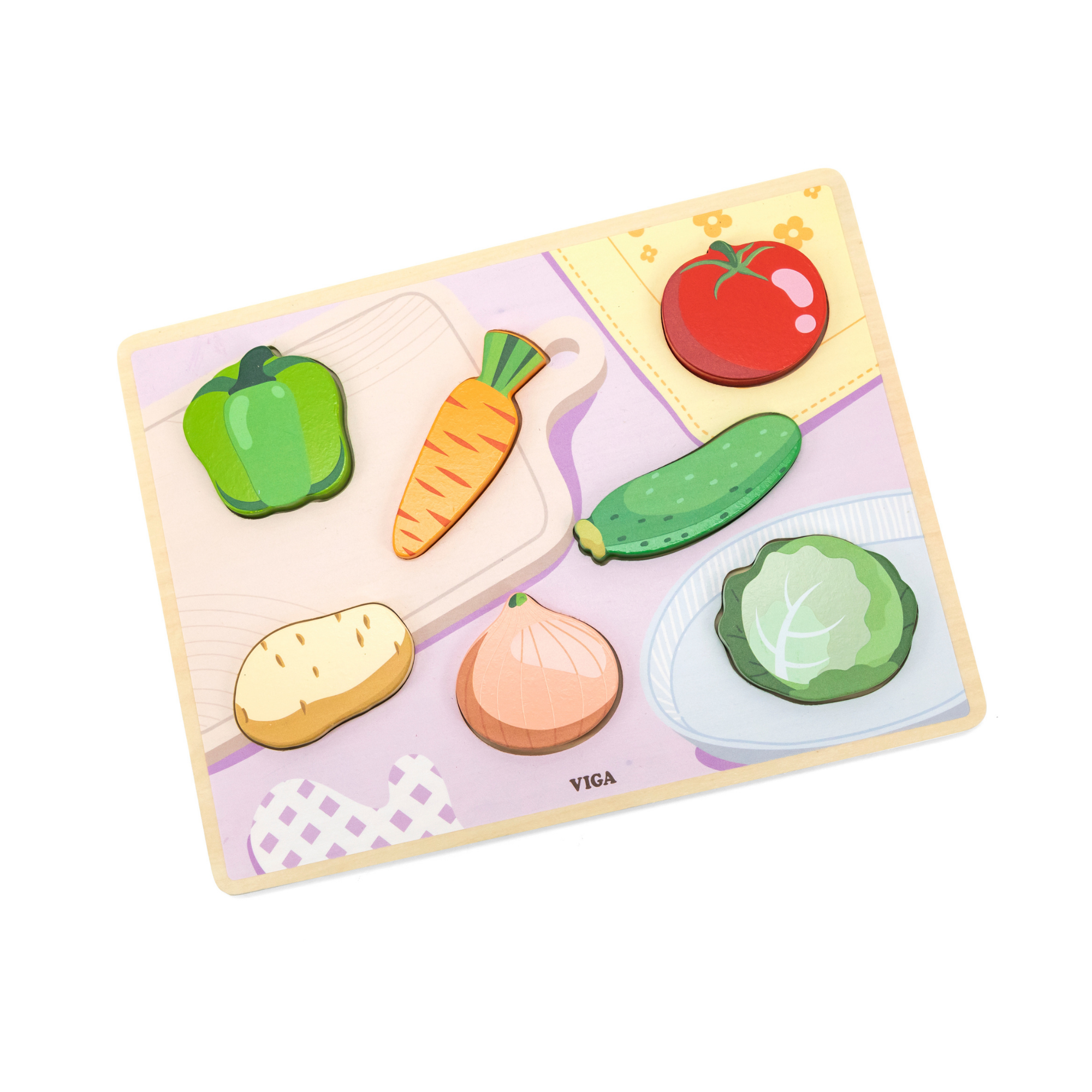 Viga Vegetables, 7 Piece Block Puzzle, Montessori Wooden Toy, Develops Sensory, Cognitive & Fine Motor Skills, Non-Toxic & Eco-friendly Kids Educational Toy, Suitable for Boys and Girls Aged 18M+