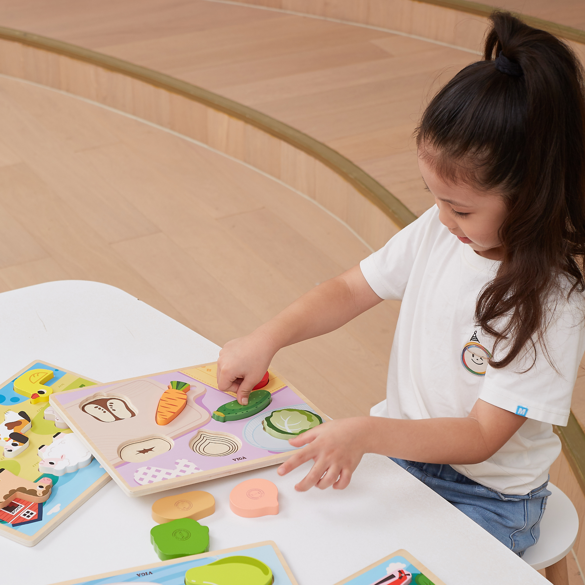 Viga Vegetables, 7 Piece Block Puzzle, Montessori Wooden Toy, Develops Sensory, Cognitive & Fine Motor Skills, Non-Toxic & Eco-friendly Kids Educational Toy, Suitable for Boys and Girls Aged 18M+