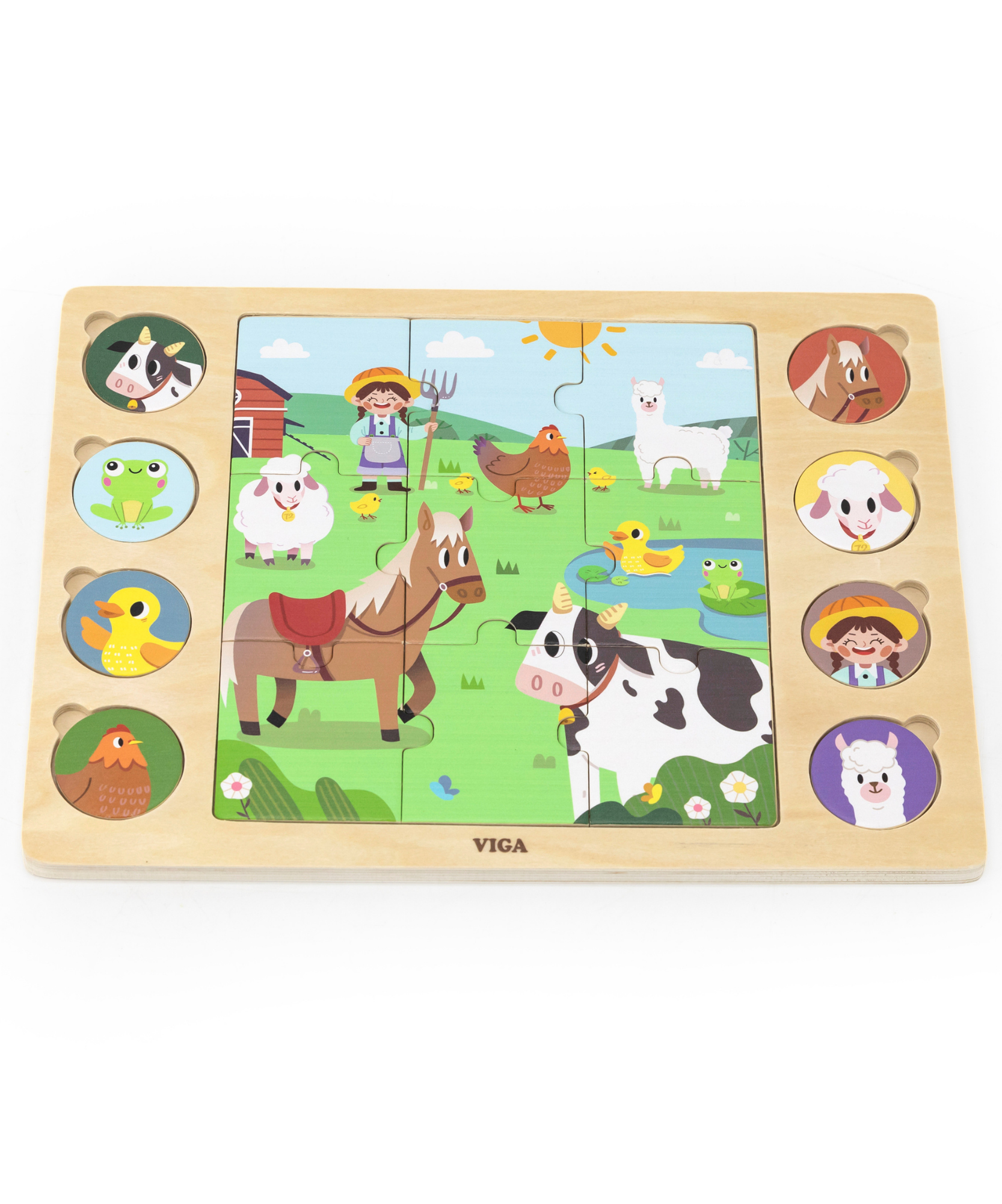 لعبة أحجية الصور المقطوعة من فيجا بارن أنيملز، 17 قطعة، لعبة مونتيسوري الخشبية، تنمي المهارات الحسية والإدراكية والحركية الدقيقة، لعبة تعليمية للأطفال غير سامة وصديقة للبيئة، مناسبة للأولاد والبنات من سن 18 شهرًا فما فوق