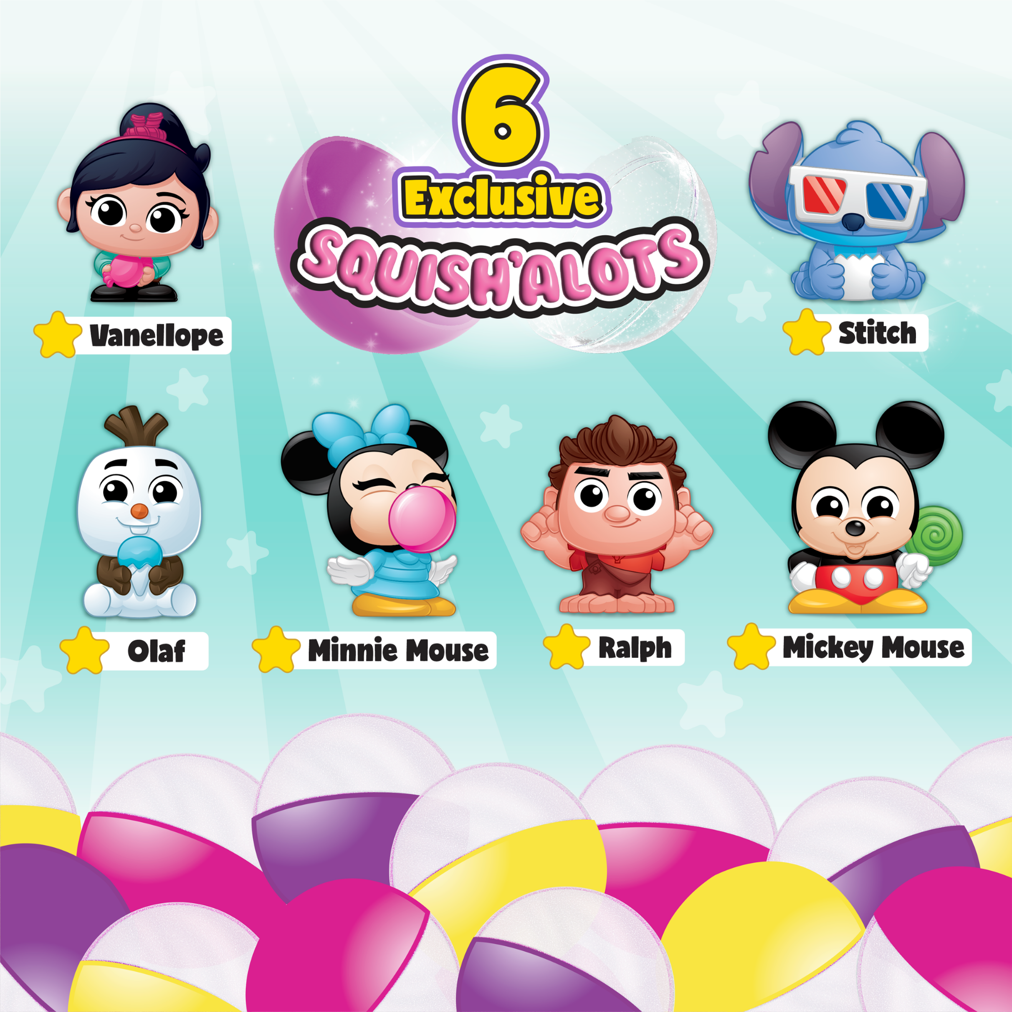 Disney Doorables Squish’Alots Squish Machine with 6 Collectible Blind Bag Mini Action Figures, 1 Inch (2.5 cm) Toy Figurines, Officially Licensed Kids Toy for Ages 5 & Up by Just Play
