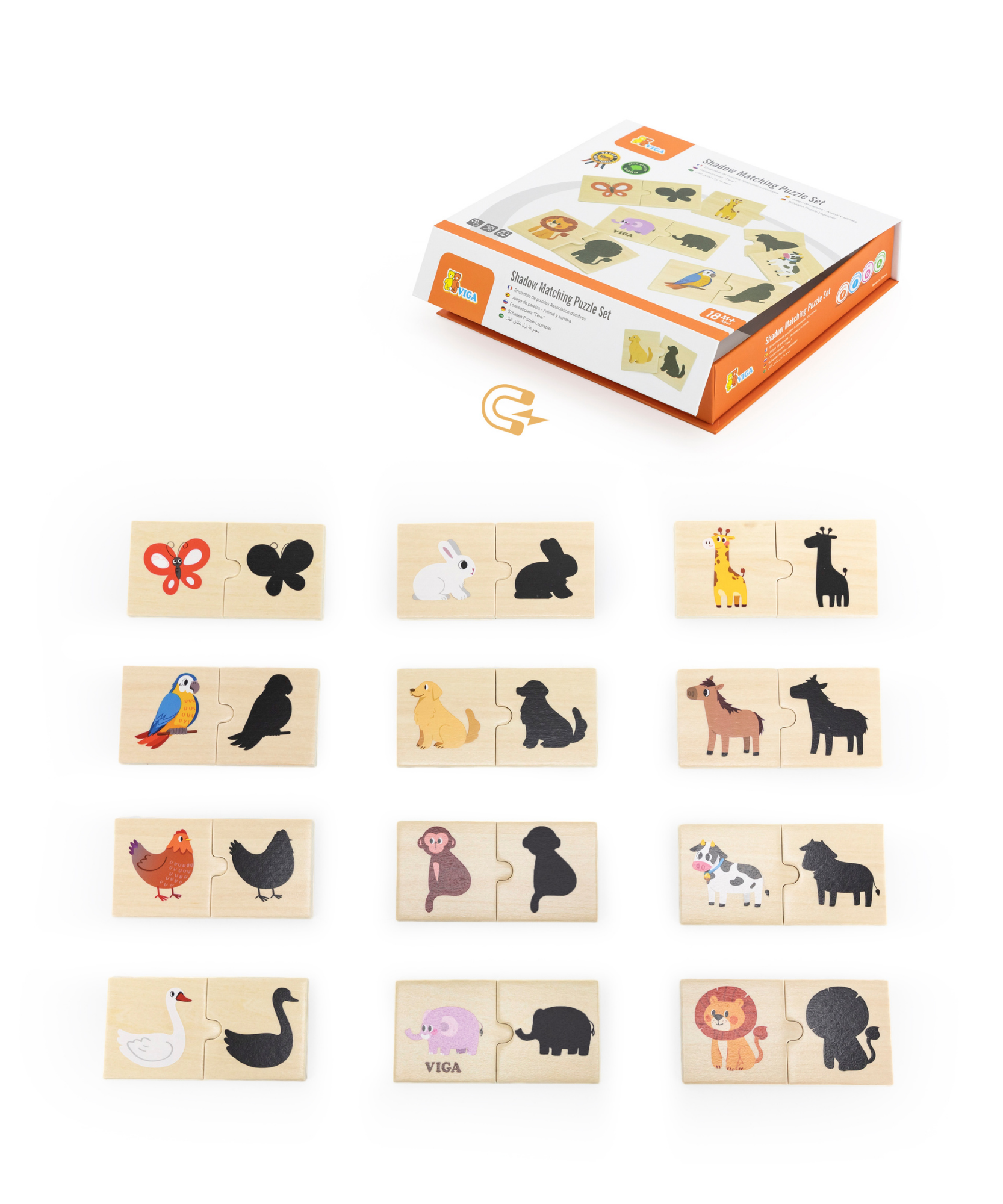 لعبة فيجا للربط، مطابقة الظلال، أحجية من ٢٤ قطعة، لعبة مونتيسوري خشبية، تُنمّي المهارات الحسية والإدراكية والحركية الدقيقة، غير سامة وصديقة للبيئة، مناسبة للأطفال من عمر ١٨ شهرًا فما فوق