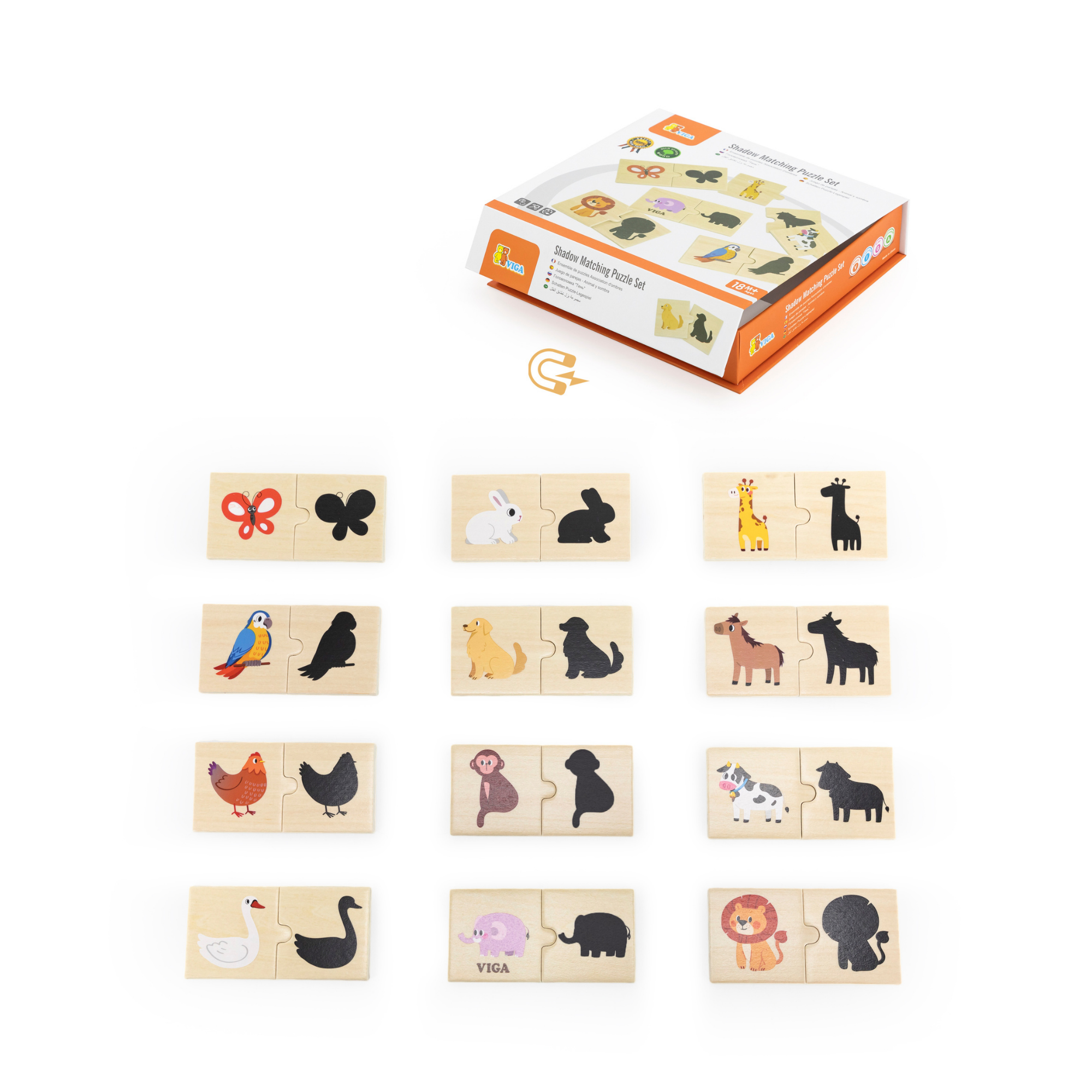 لعبة فيجا للربط، مطابقة الظلال، أحجية من ٢٤ قطعة، لعبة مونتيسوري خشبية، تُنمّي المهارات الحسية والإدراكية والحركية الدقيقة، غير سامة وصديقة للبيئة، مناسبة للأطفال من عمر ١٨ شهرًا فما فوق
