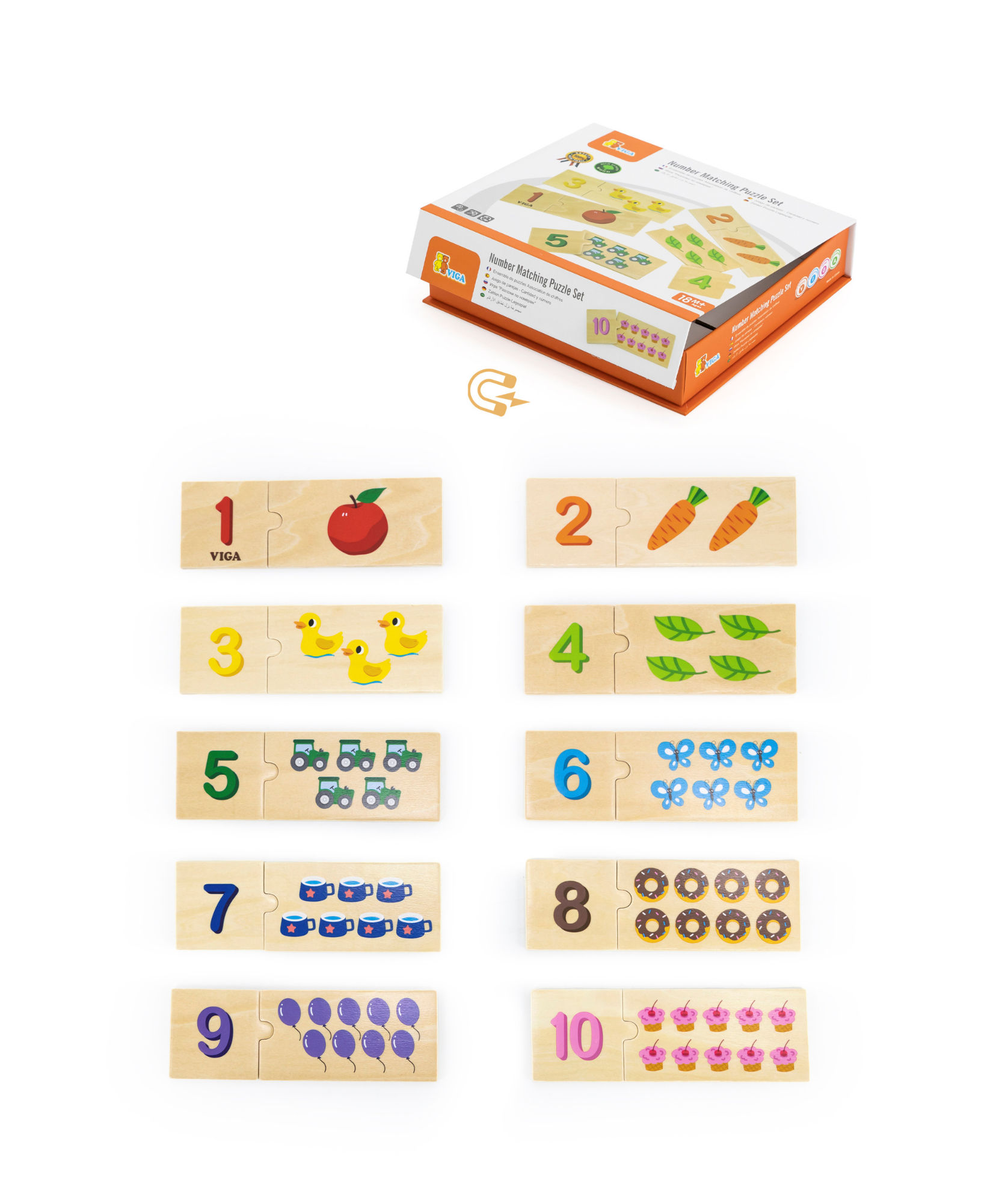 لعبة فيجا لربط الأرقام، مكونة من 20 قطعة، لعبة مونتيسوري خشبية، تنمي المهارات الحسية والإدراكية والحركية الدقيقة، غير سامة وصديقة للبيئة، مناسبة للأطفال من سن 18 شهرًا فما فوق