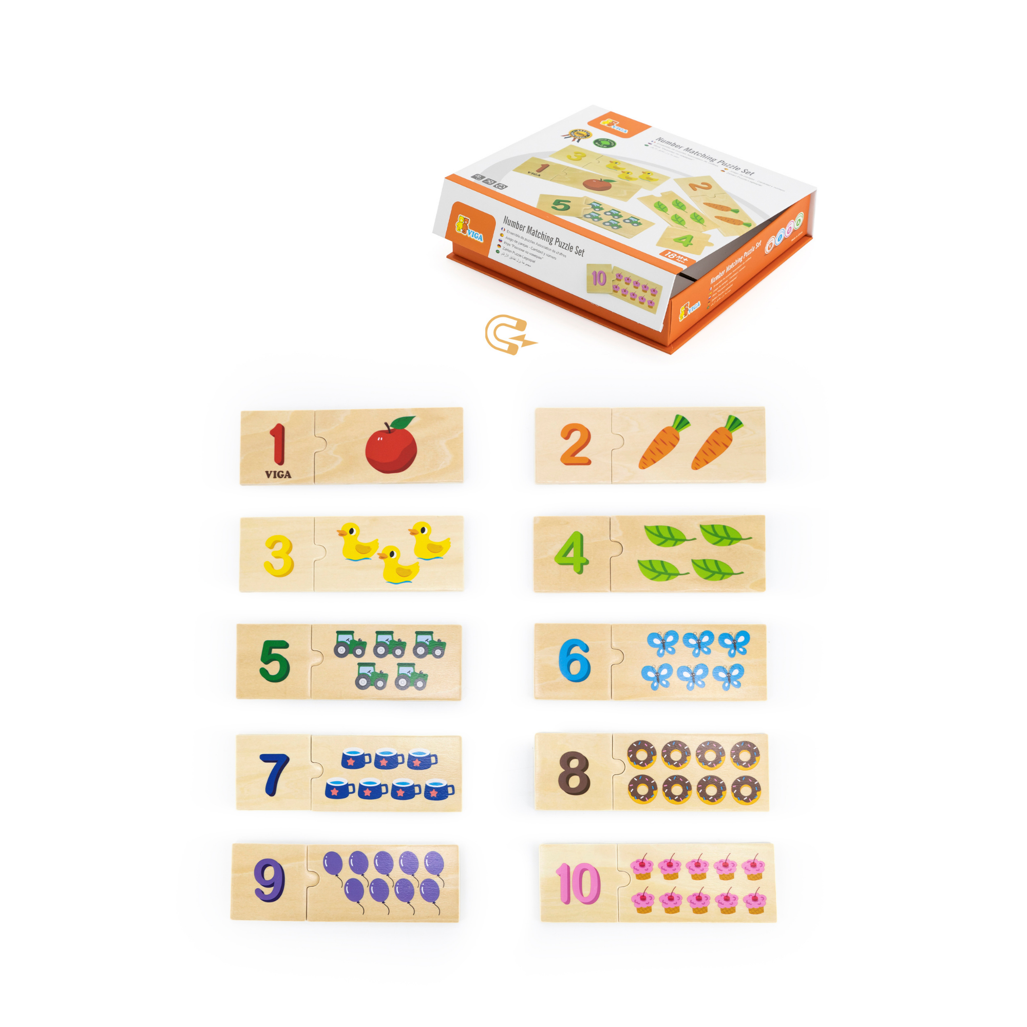 لعبة فيجا لربط الأرقام، مكونة من 20 قطعة، لعبة مونتيسوري خشبية، تنمي المهارات الحسية والإدراكية والحركية الدقيقة، غير سامة وصديقة للبيئة، مناسبة للأطفال من سن 18 شهرًا فما فوق