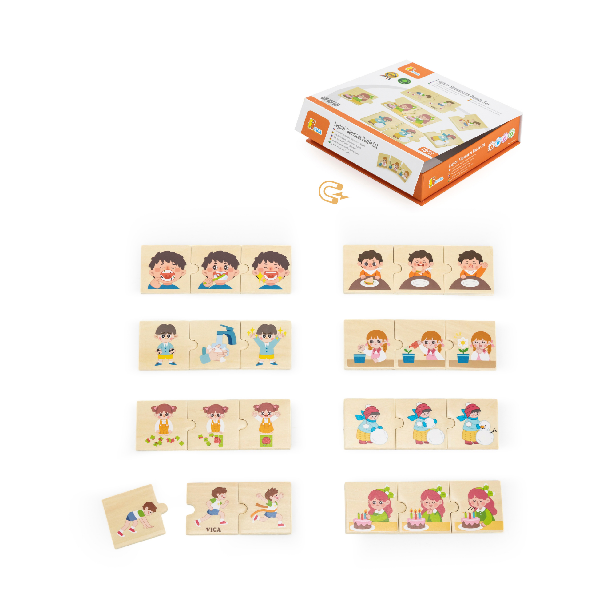 تسلسلات فيجا المنطقية، نشاط يومي، أحجية مطابقة ومزج من 24 قطعة، لعبة مونتيسوري خشبية، تُنمّي المهارات الحسية والإدراكية والحركية الدقيقة، لعبة تعليمية غير سامة وصديقة للبيئة للأطفال، من عمر 18 شهرًا فما فوق