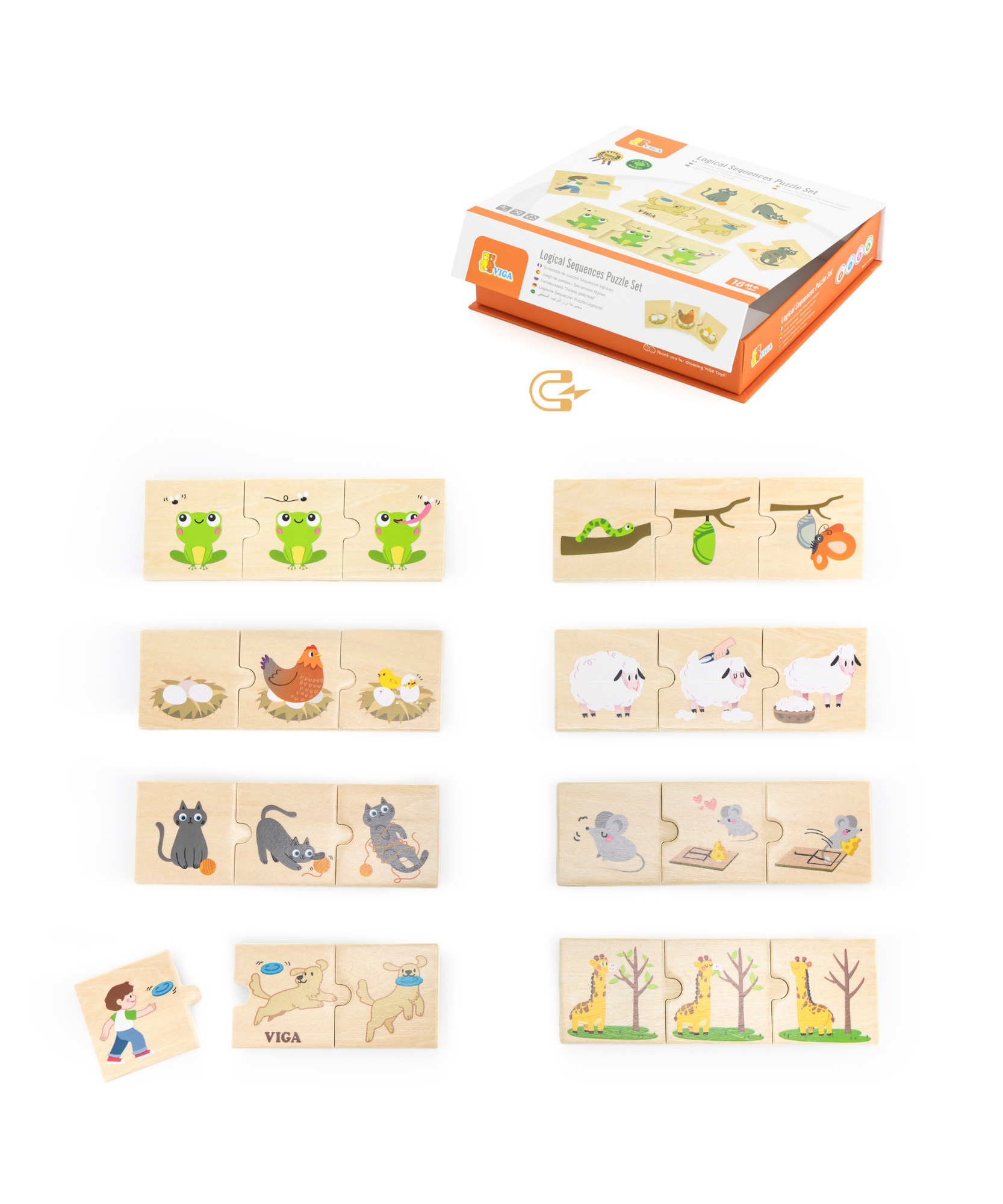 Viga Logical Sequences, Animals & Nature, 24 Piece Mix & Match Puzzle, Montessori Wooden Toy, Develops Sensory, Cognitive & Fine Motor Skills, Non-Toxic & Eco-friendly Kids Educational Toy, 18M+