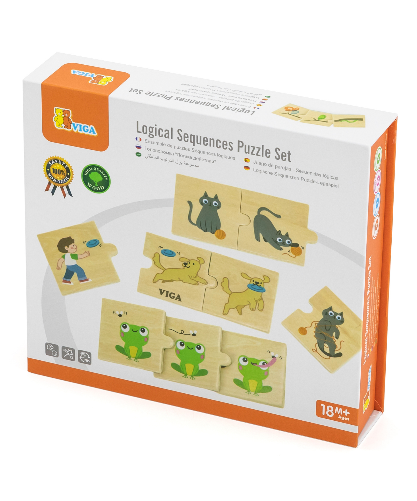 Viga Logical Sequences, Animals & Nature, 24 Piece Mix & Match Puzzle, Montessori Wooden Toy, Develops Sensory, Cognitive & Fine Motor Skills, Non-Toxic & Eco-friendly Kids Educational Toy, 18M+