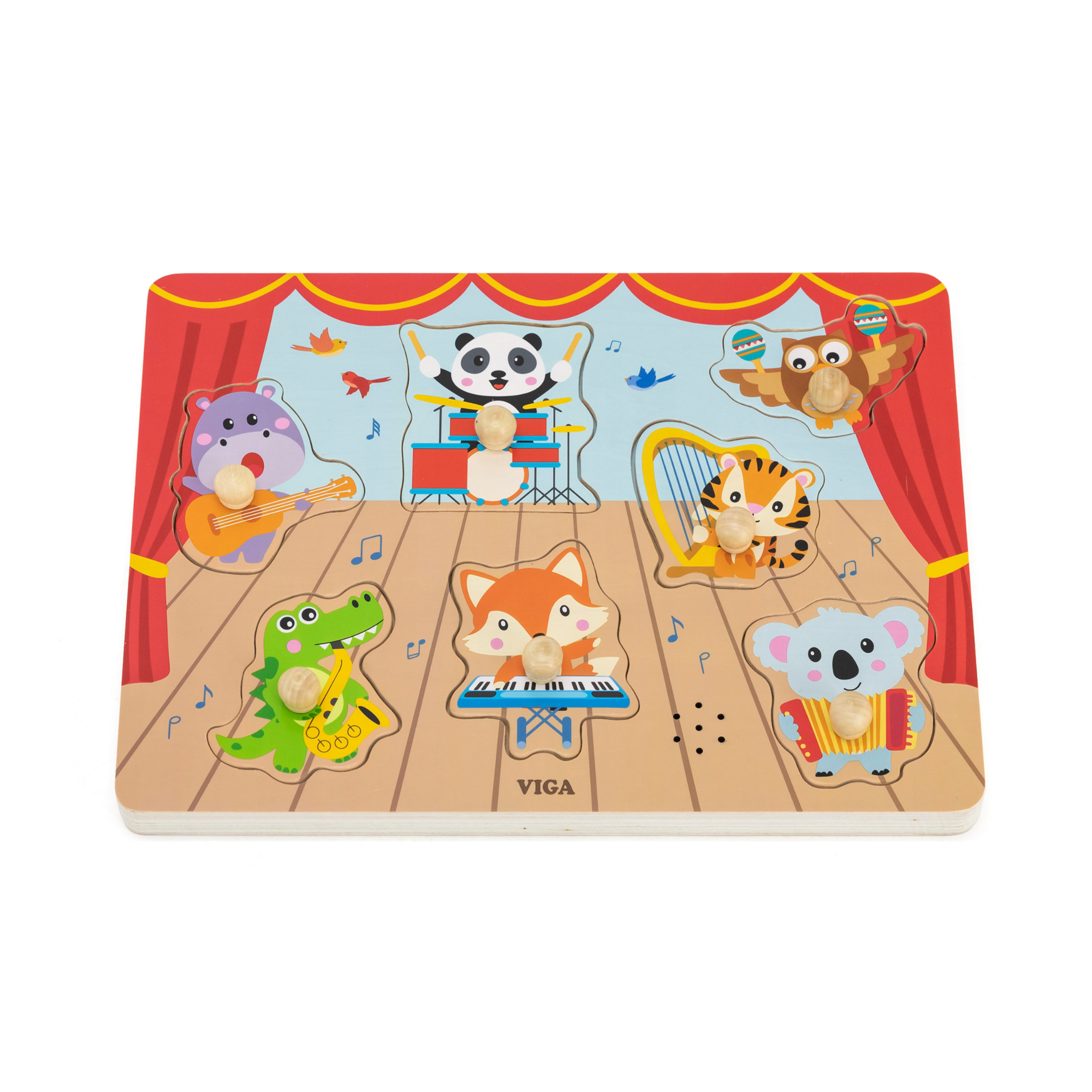 لعبة فيجا الموسيقية للحيوانات البرية، أحجية مكونة من 7 قطع مع صوت، لعبة مونتيسوري خشبية، تُنمّي المهارات الحسية والإدراكية والحركية الدقيقة، غير سامة وصديقة للبيئة، مناسبة للأطفال من عمر 18 شهرًا فما فوق