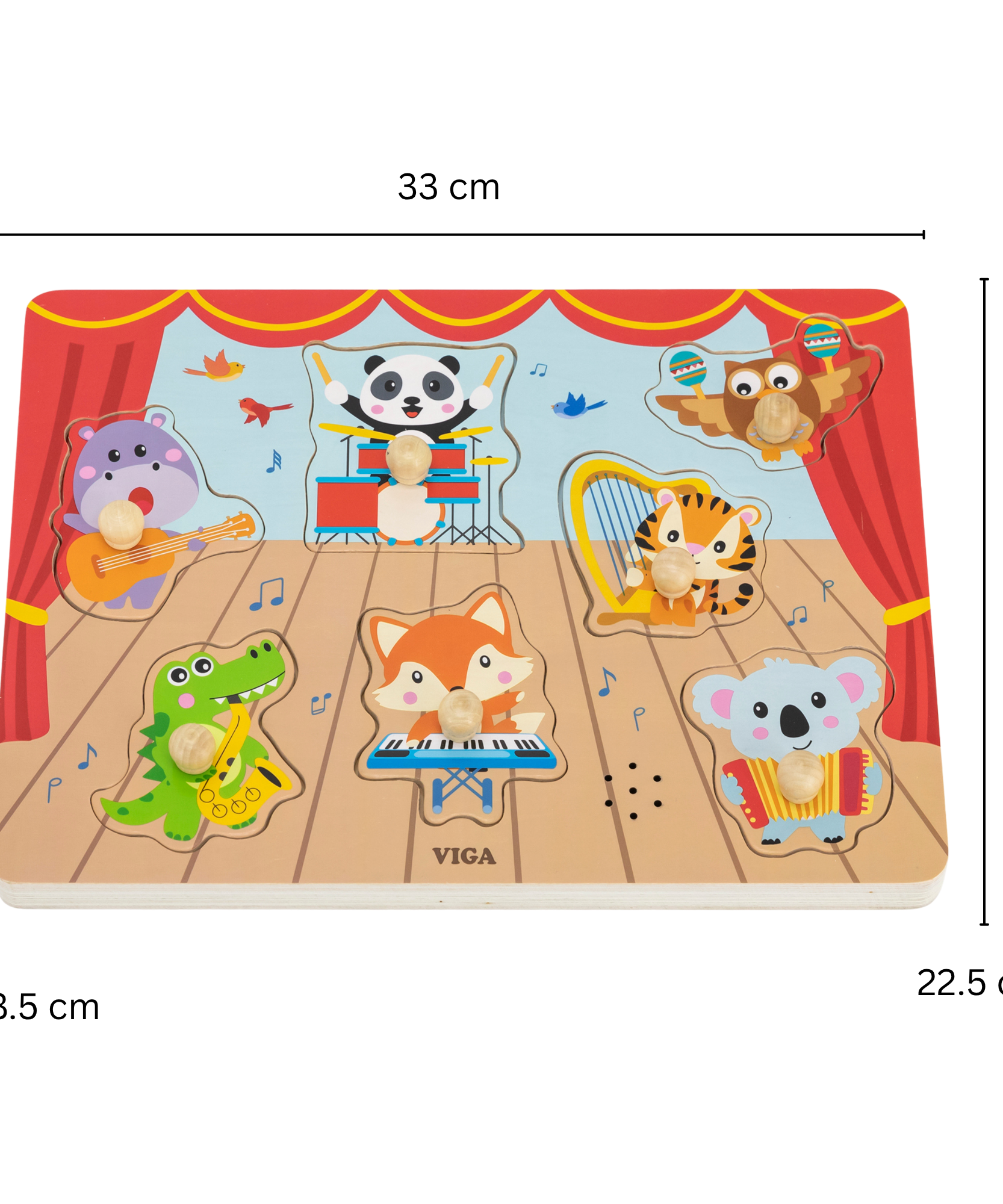 لعبة فيجا الموسيقية للحيوانات البرية، أحجية مكونة من 7 قطع مع صوت، لعبة مونتيسوري خشبية، تُنمّي المهارات الحسية والإدراكية والحركية الدقيقة، غير سامة وصديقة للبيئة، مناسبة للأطفال من عمر 18 شهرًا فما فوق
