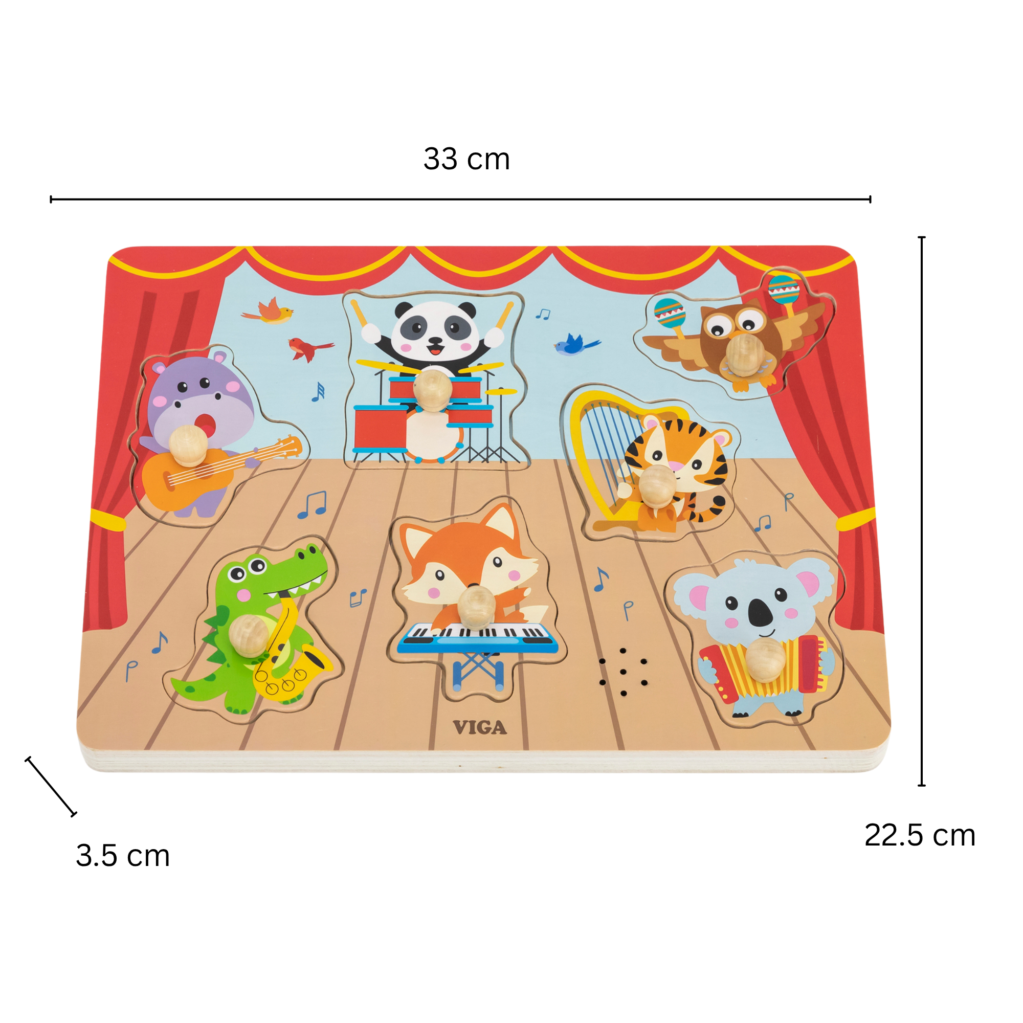 لعبة فيجا الموسيقية للحيوانات البرية، أحجية مكونة من 7 قطع مع صوت، لعبة مونتيسوري خشبية، تُنمّي المهارات الحسية والإدراكية والحركية الدقيقة، غير سامة وصديقة للبيئة، مناسبة للأطفال من عمر 18 شهرًا فما فوق