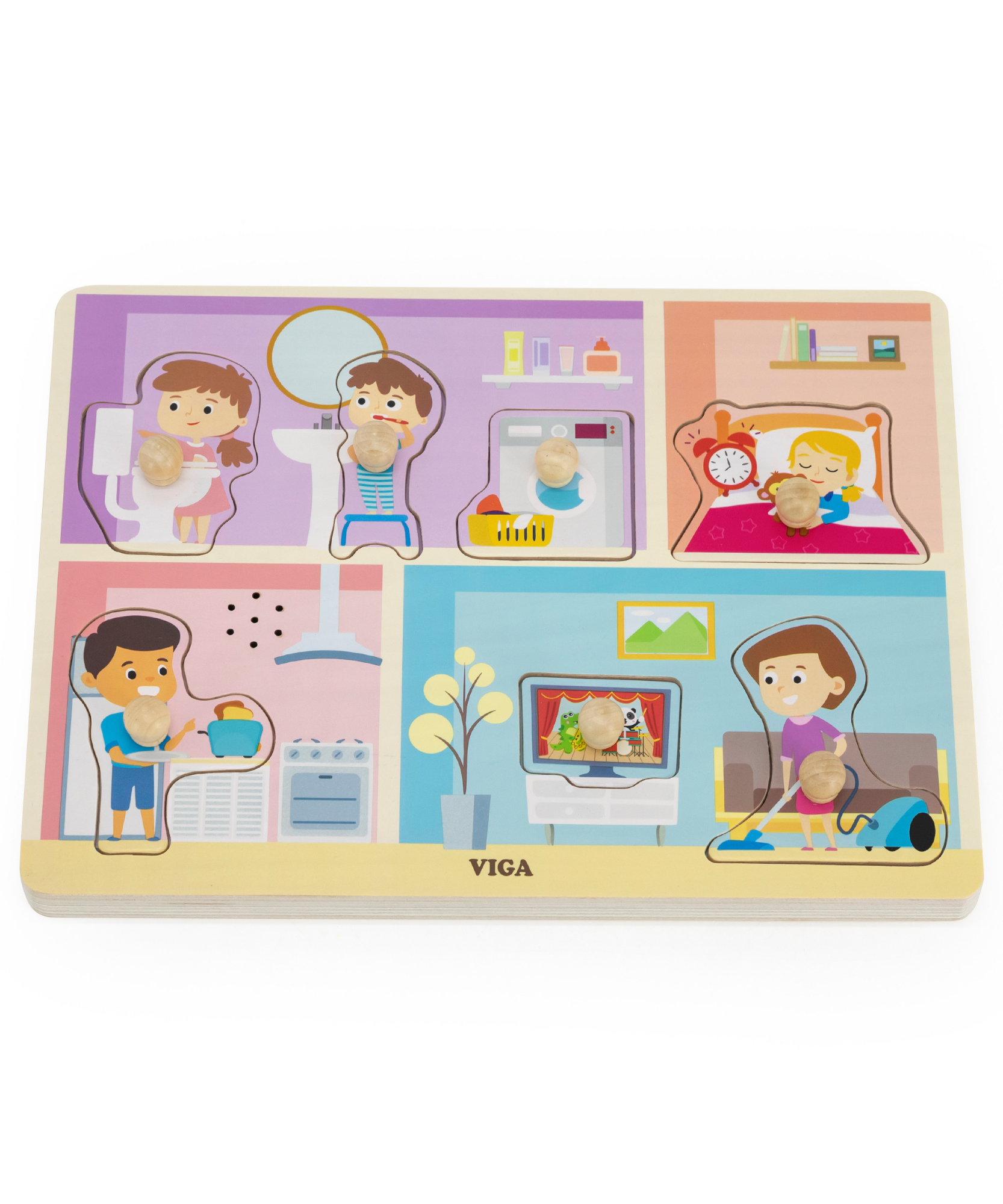 لعبة فيجا المنزلية، أحجية بمقابض من 7 قطع مع صوت، لعبة مونتيسوري خشبية، تُنمّي المهارات الحسية والإدراكية والحركية الدقيقة، لعبة تعليمية للأطفال غير سامة وصديقة للبيئة، للأولاد والبنات من عمر 18 شهرًا فما فوق