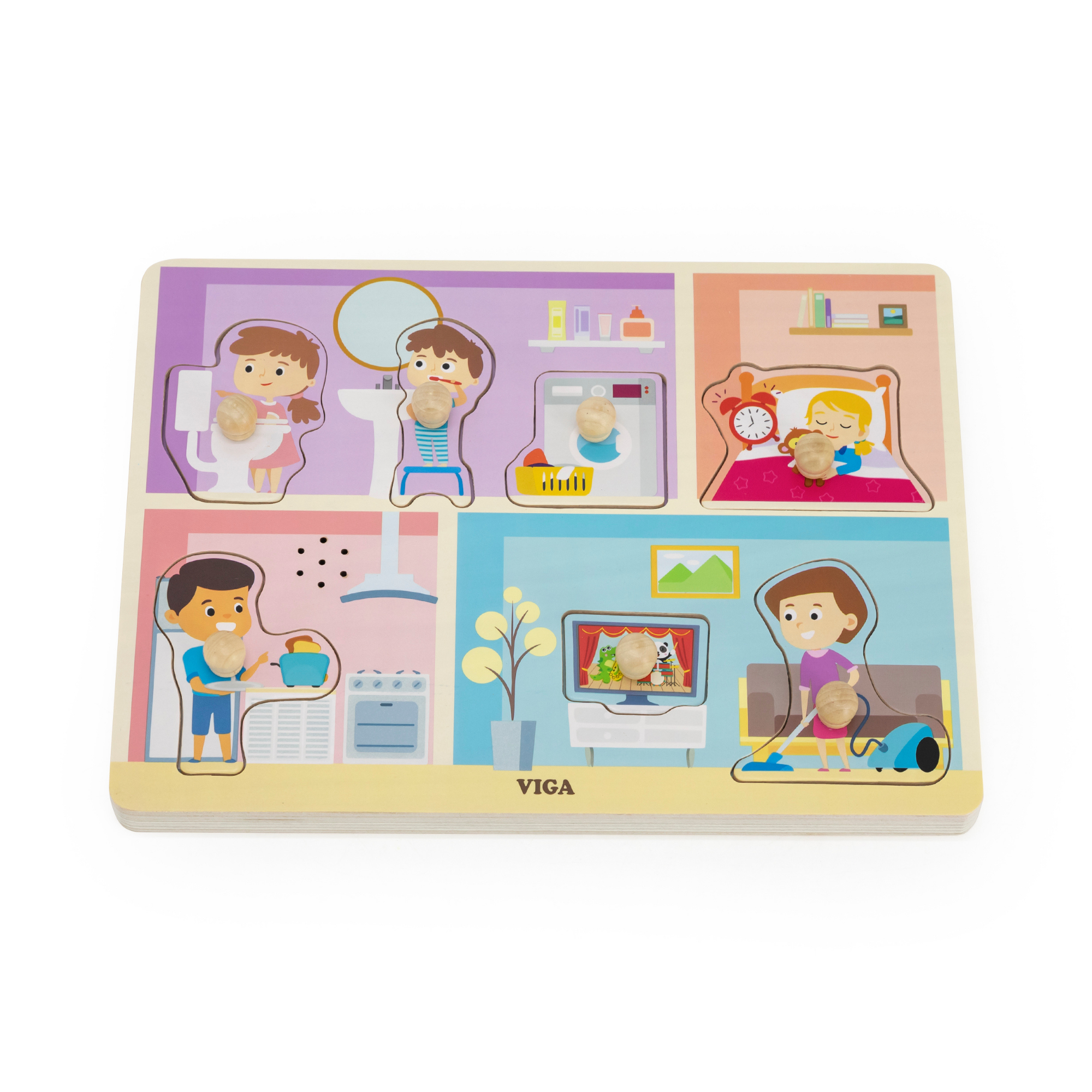 لعبة فيجا المنزلية، أحجية بمقابض من 7 قطع مع صوت، لعبة مونتيسوري خشبية، تُنمّي المهارات الحسية والإدراكية والحركية الدقيقة، لعبة تعليمية للأطفال غير سامة وصديقة للبيئة، للأولاد والبنات من عمر 18 شهرًا فما فوق