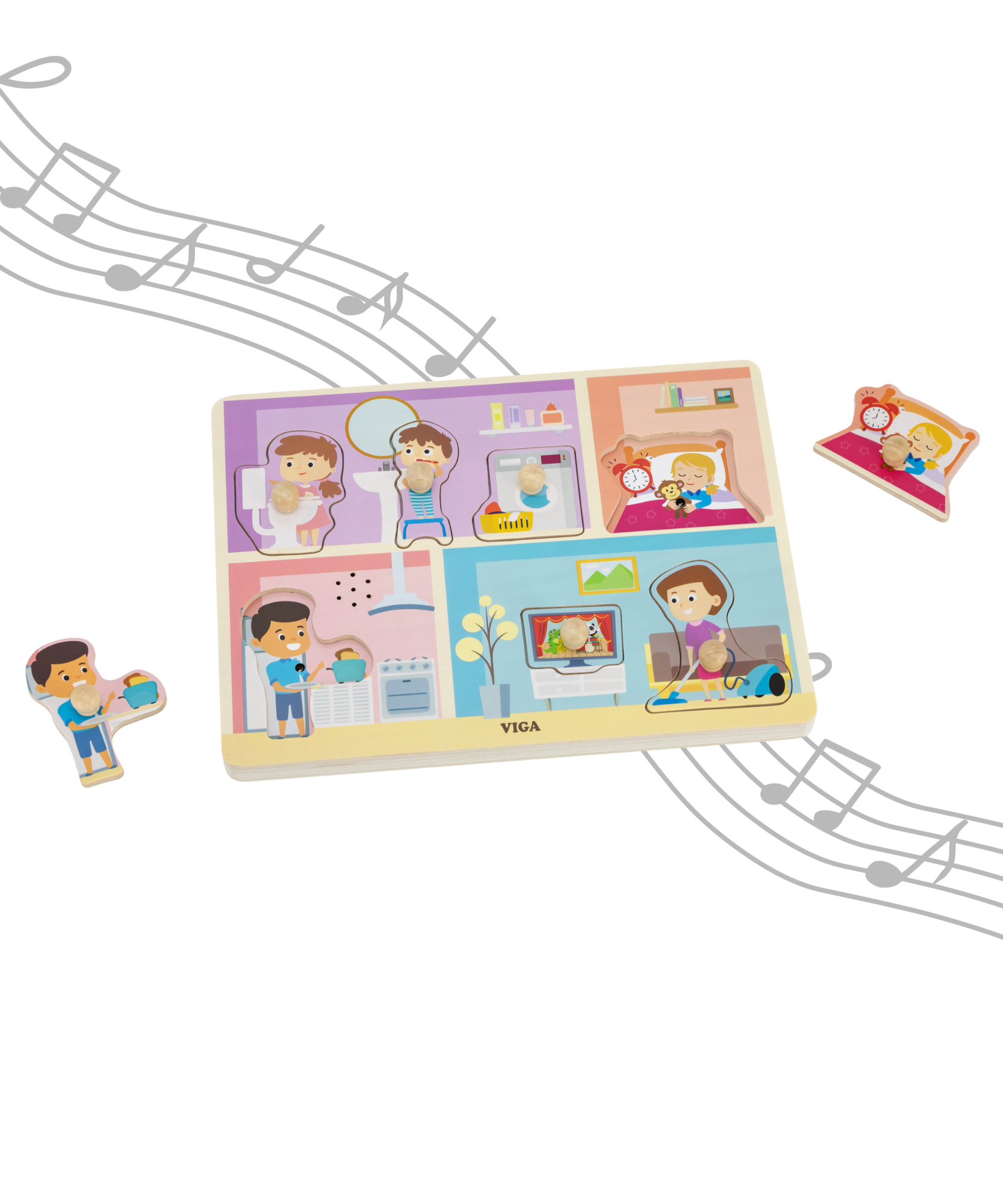 لعبة فيجا المنزلية، أحجية بمقابض من 7 قطع مع صوت، لعبة مونتيسوري خشبية، تُنمّي المهارات الحسية والإدراكية والحركية الدقيقة، لعبة تعليمية للأطفال غير سامة وصديقة للبيئة، للأولاد والبنات من عمر 18 شهرًا فما فوق