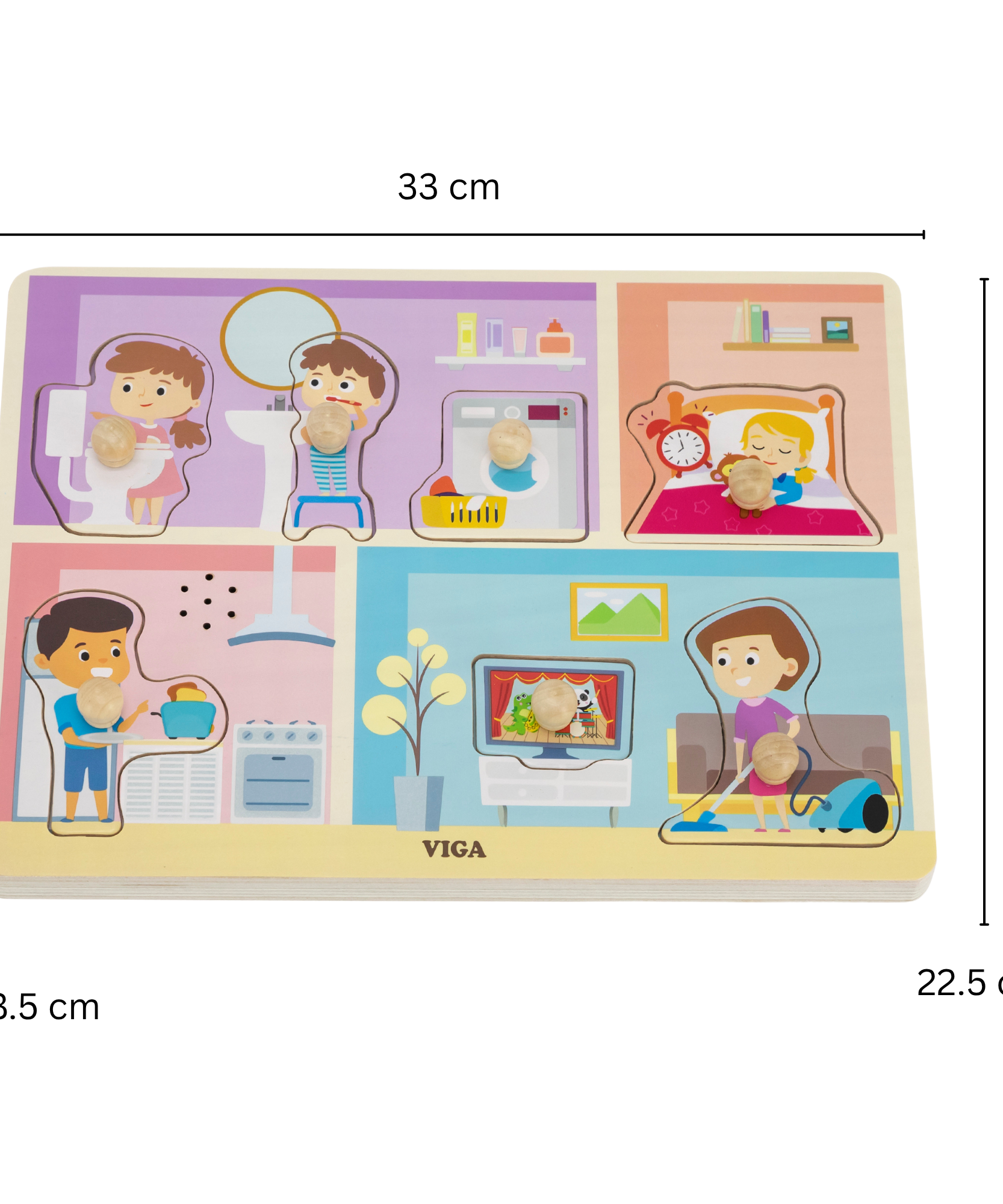 لعبة فيجا المنزلية، أحجية بمقابض من 7 قطع مع صوت، لعبة مونتيسوري خشبية، تُنمّي المهارات الحسية والإدراكية والحركية الدقيقة، لعبة تعليمية للأطفال غير سامة وصديقة للبيئة، للأولاد والبنات من عمر 18 شهرًا فما فوق