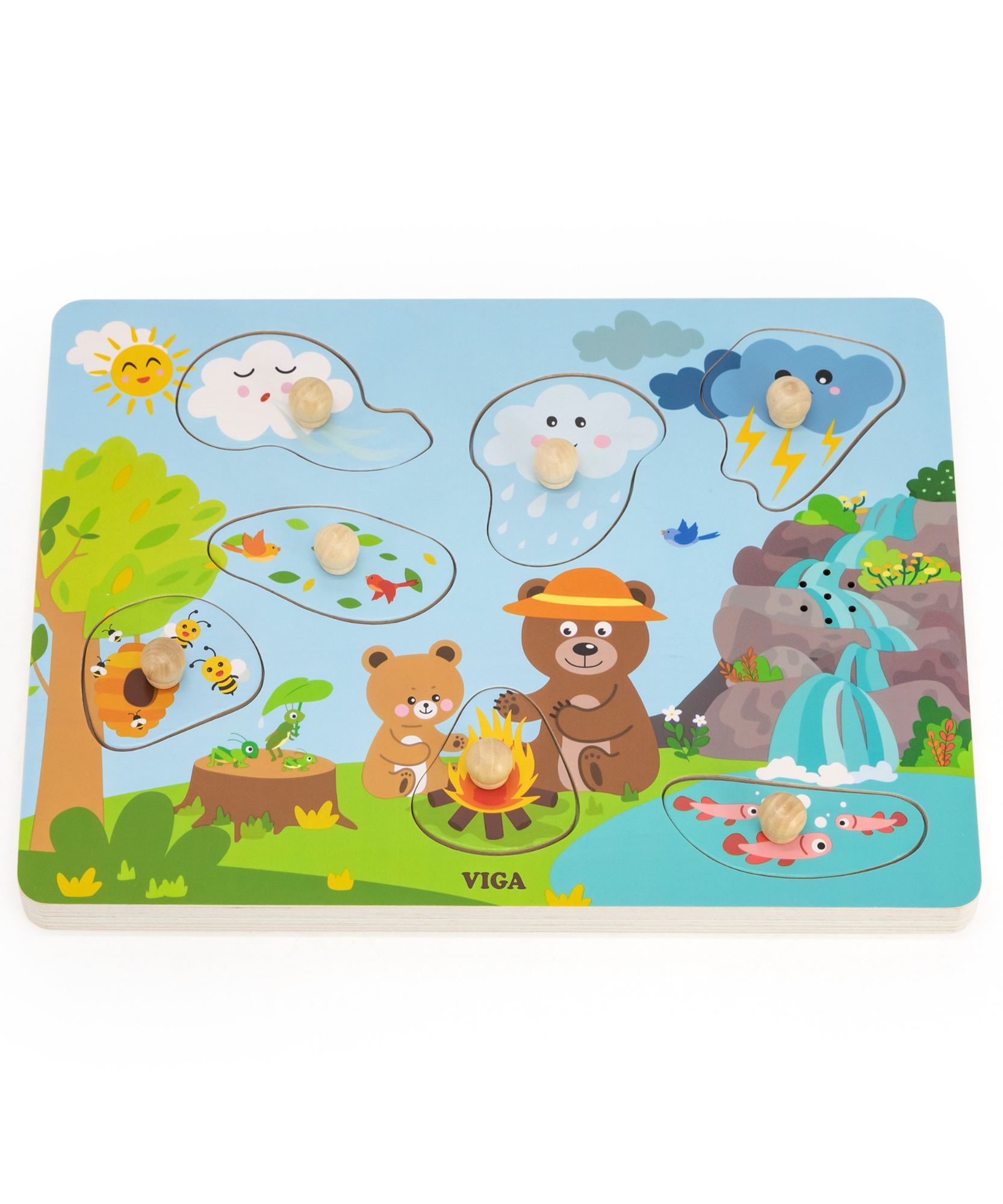 فيجا نيتشر، أحجية مكونة من 7 قطع مع صوت، لعبة مونتيسوري خشبية، تنمي المهارات الحسية والإدراكية والحركية الدقيقة، لعبة تعليمية للأطفال غير سامة وصديقة للبيئة، مناسبة للأطفال من سن 18 شهرًا فما فوق