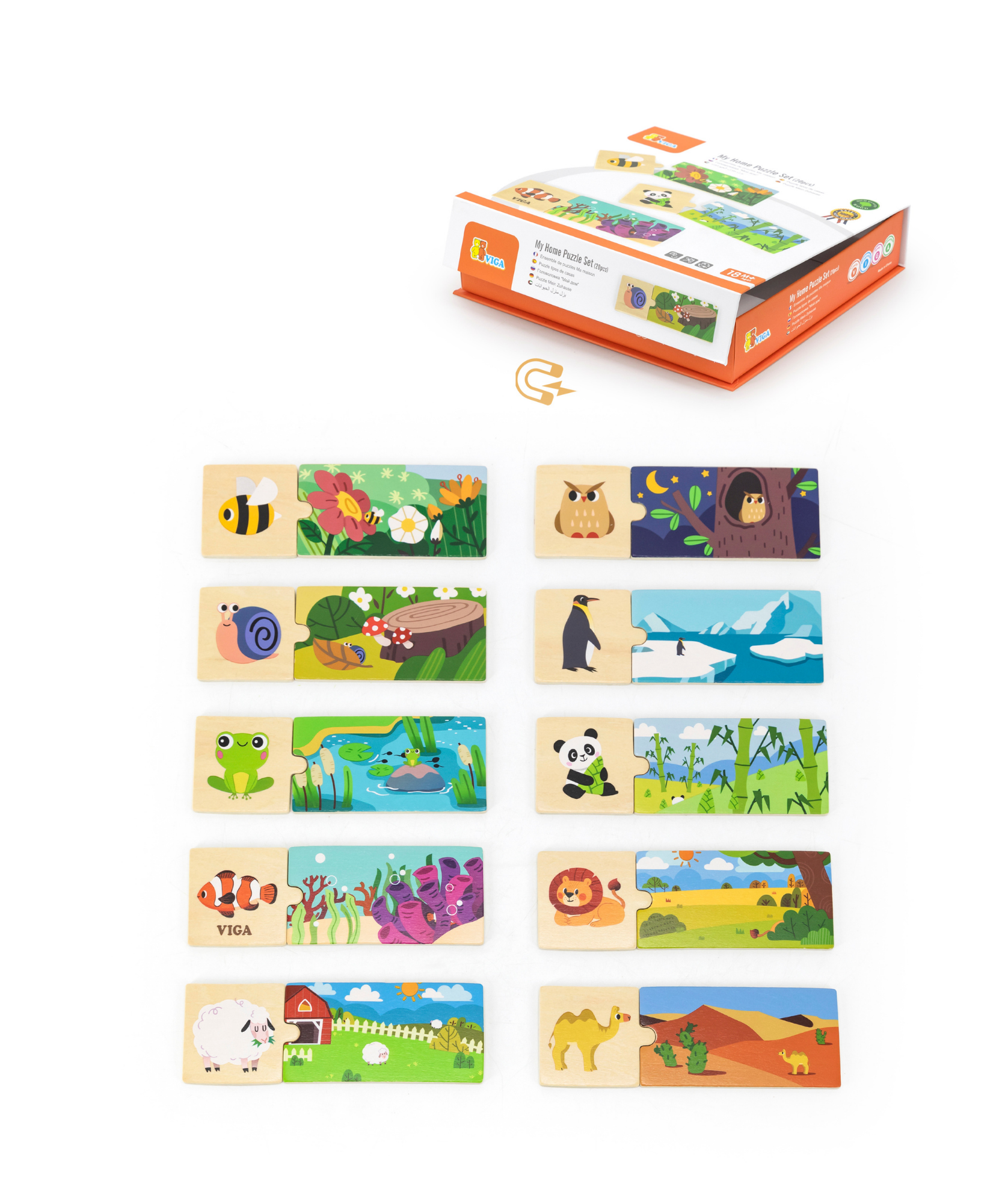 لعبة فيجا للربط، منازل الحيوانات، أحجية مطابقة ومزج من 20 قطعة، لعبة مونتيسوري خشبية، تُنمّي المهارات الحسية والإدراكية والحركية الدقيقة، لعبة تعليمية غير سامة وصديقة للبيئة للأطفال، مناسبة للأعمار من 18 شهرًا فما فوق