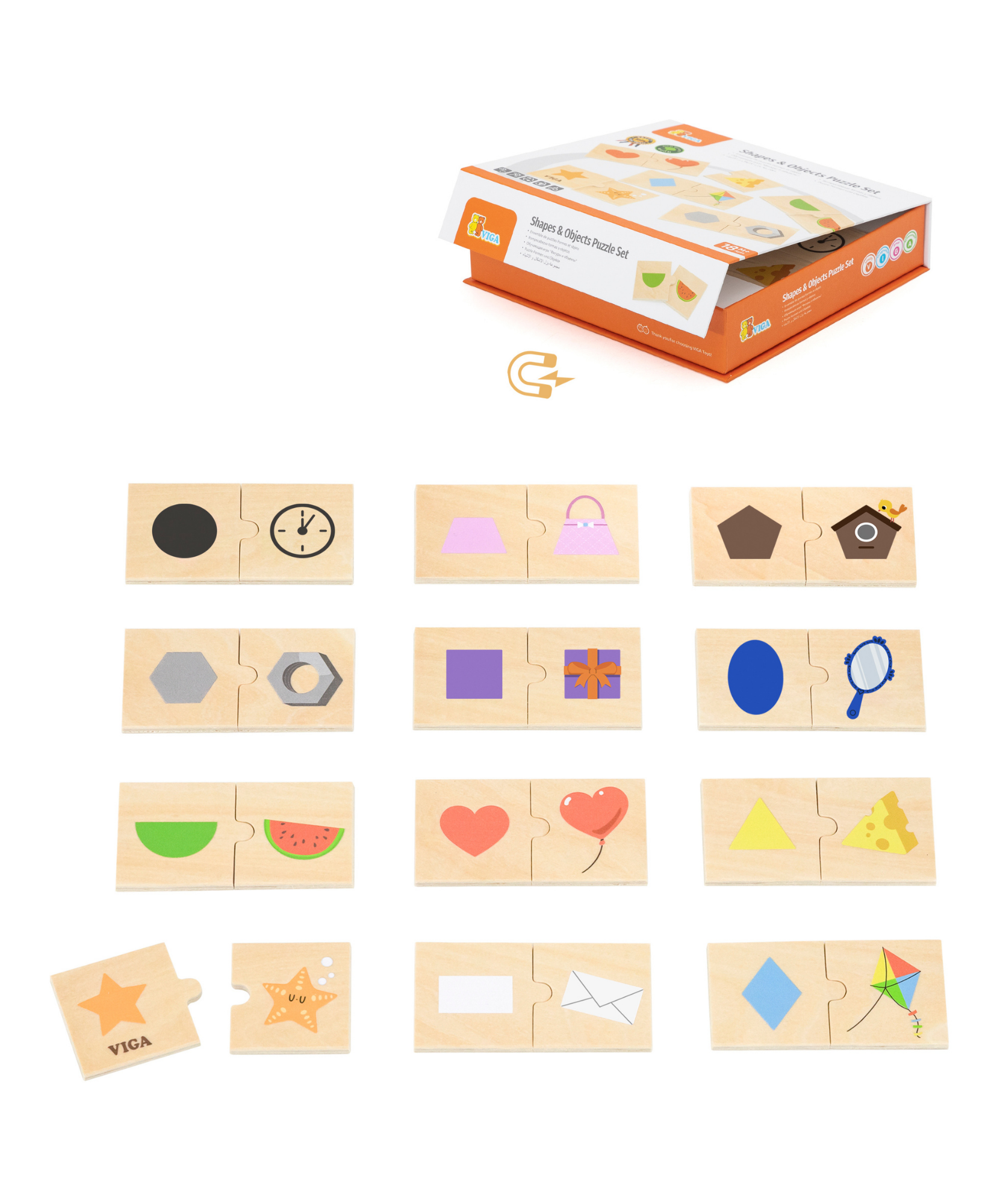 لعبة فيجا لربط الأشكال بالأشياء، أحجية من ٢٤ قطعة، لعبة مونتيسوري خشبية، تُنمّي المهارات الحسية والإدراكية والحركية الدقيقة، غير سامة وصديقة للبيئة، مناسبة للأطفال من عمر ١٨ شهرًا فما فوق