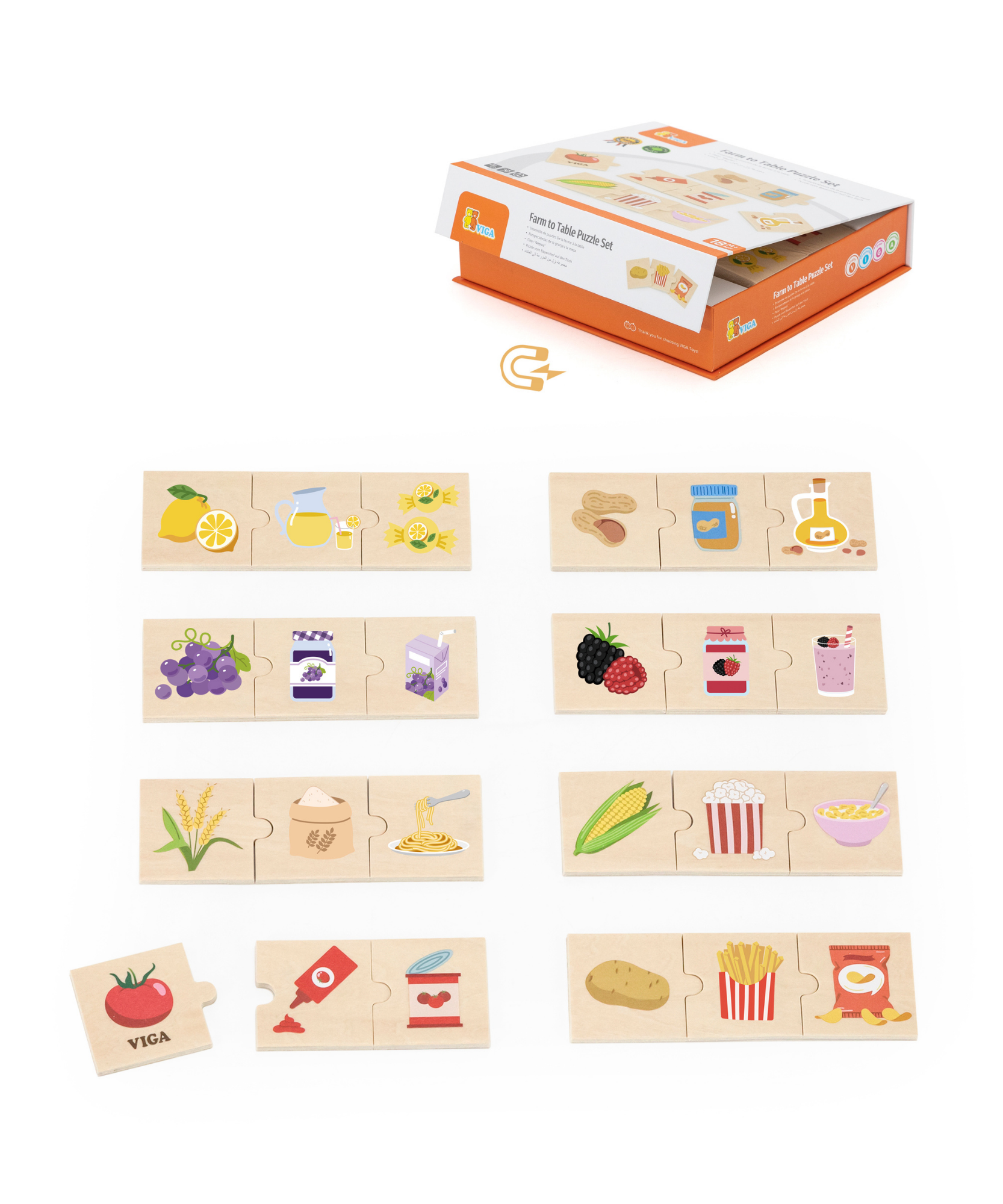 لعبة فيجا للتوصيل، طعام، من المزرعة إلى المائدة، أحجية مطابقة ومزج من 24 قطعة، لعبة مونتيسوري خشبية، تُنمّي المهارات الحسية والإدراكية والحركية الدقيقة، لعبة تعليمية غير سامة وصديقة للبيئة للأطفال، من عمر 18 شهرًا فما فوق