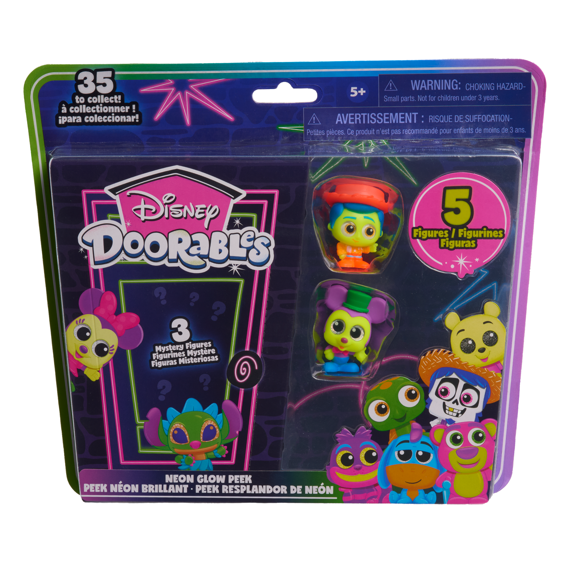 تتميز مجموعة Disney Doorables Neon Glow Peek بـ 2 حقيبة مرئية و3 حقائب مخفية مقاس 1.5 بوصة (3.8 سم) مجسمات صغيرة قابلة للتجميع، 5 من 35 مجسمًا قابلًا للتجميع، لعبة أطفال مرخصة رسميًا للأعمار من 5 سنوات فما فوق من Just Play