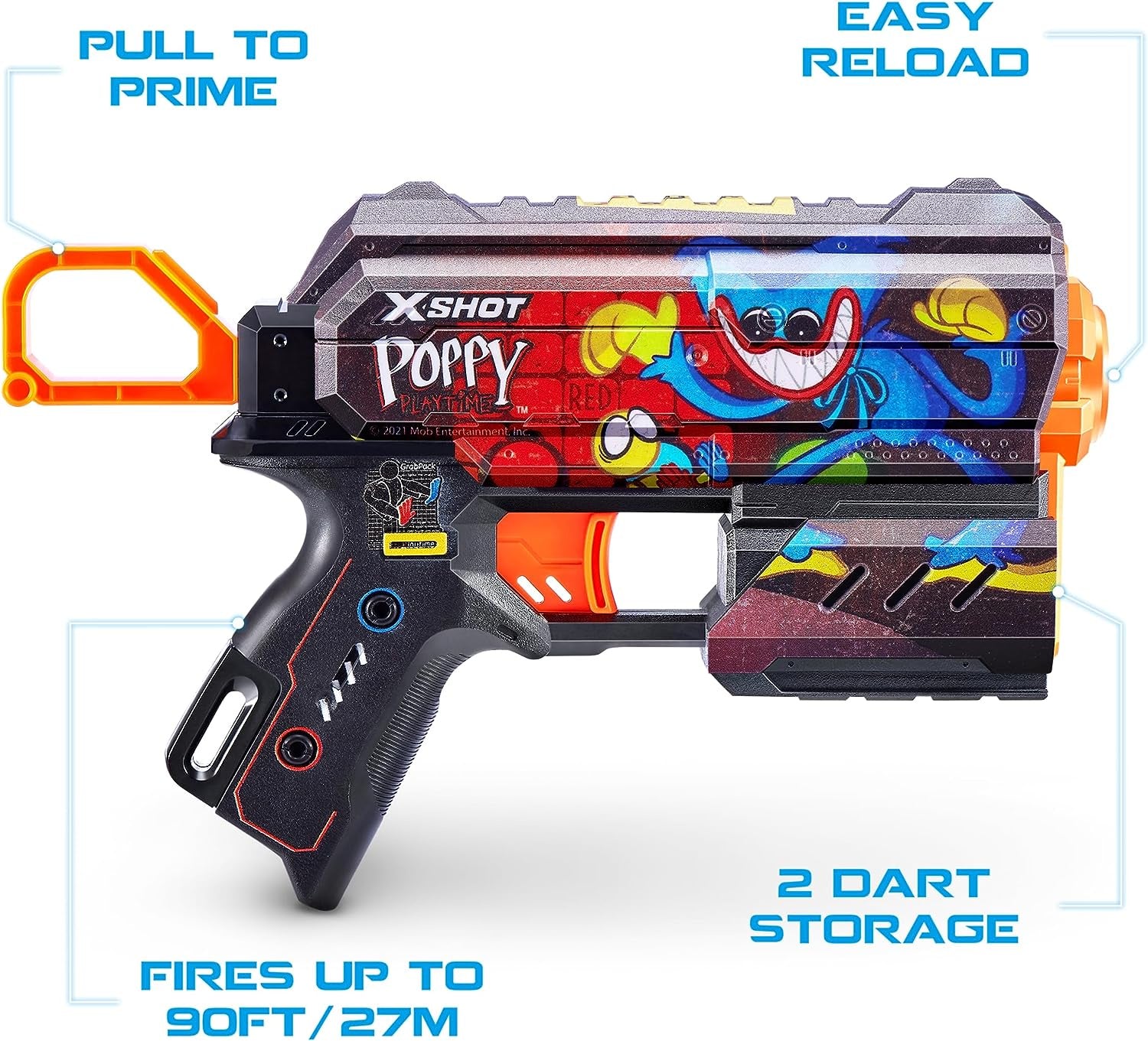 XSHOT Skins Flux, Poppy Playtime Jumpscare Edition (8 Darts), Foam Dart Blaster with Air Pocket Dart Technology, Shoots up to 27m, Collectible Toy Gun for Kids Ages 8+, Boys, Girls, Teens
