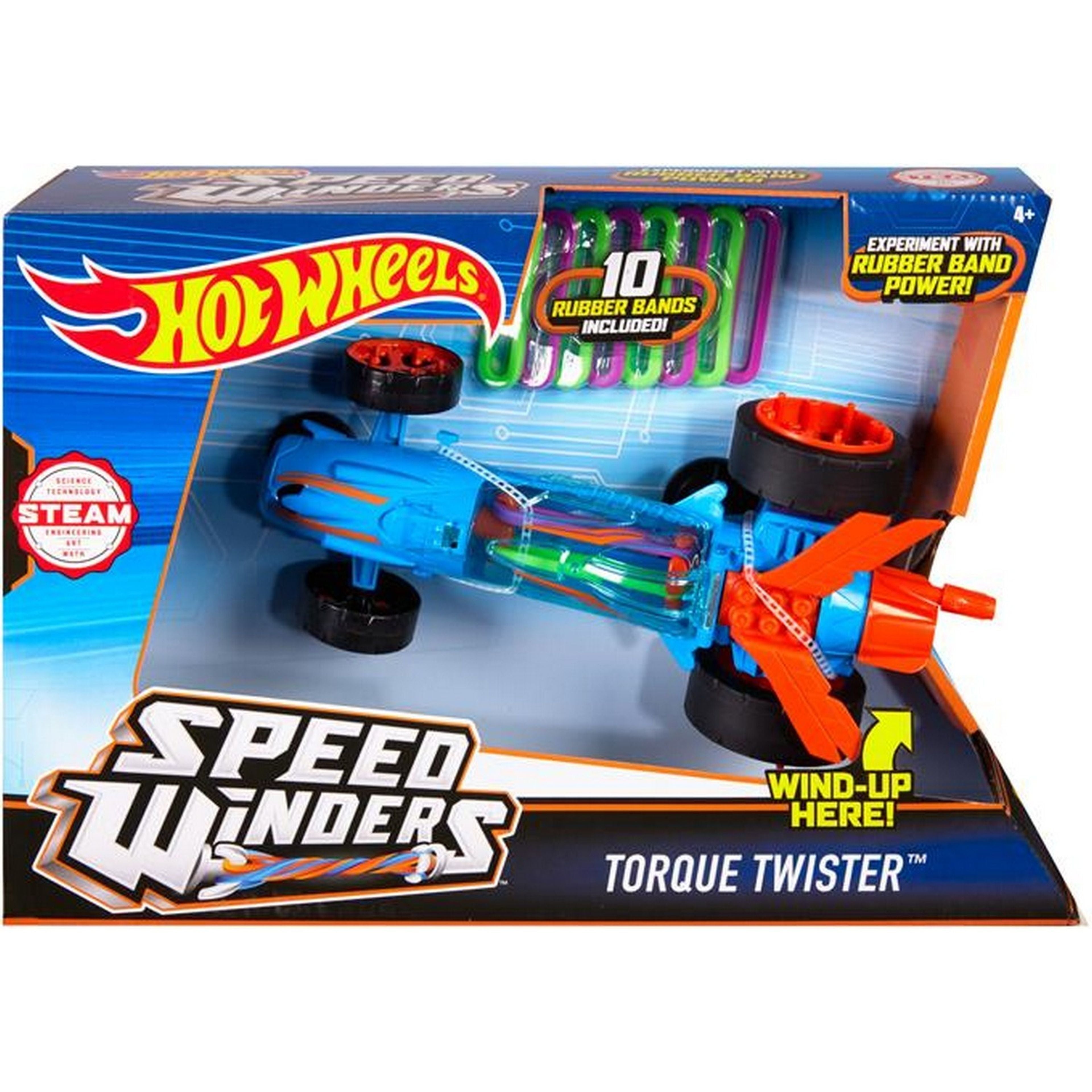 Hot Wheels DPB63 Speedwinder Torque, Rubber Band Powered Car, Assorted Colors, Ages 4+