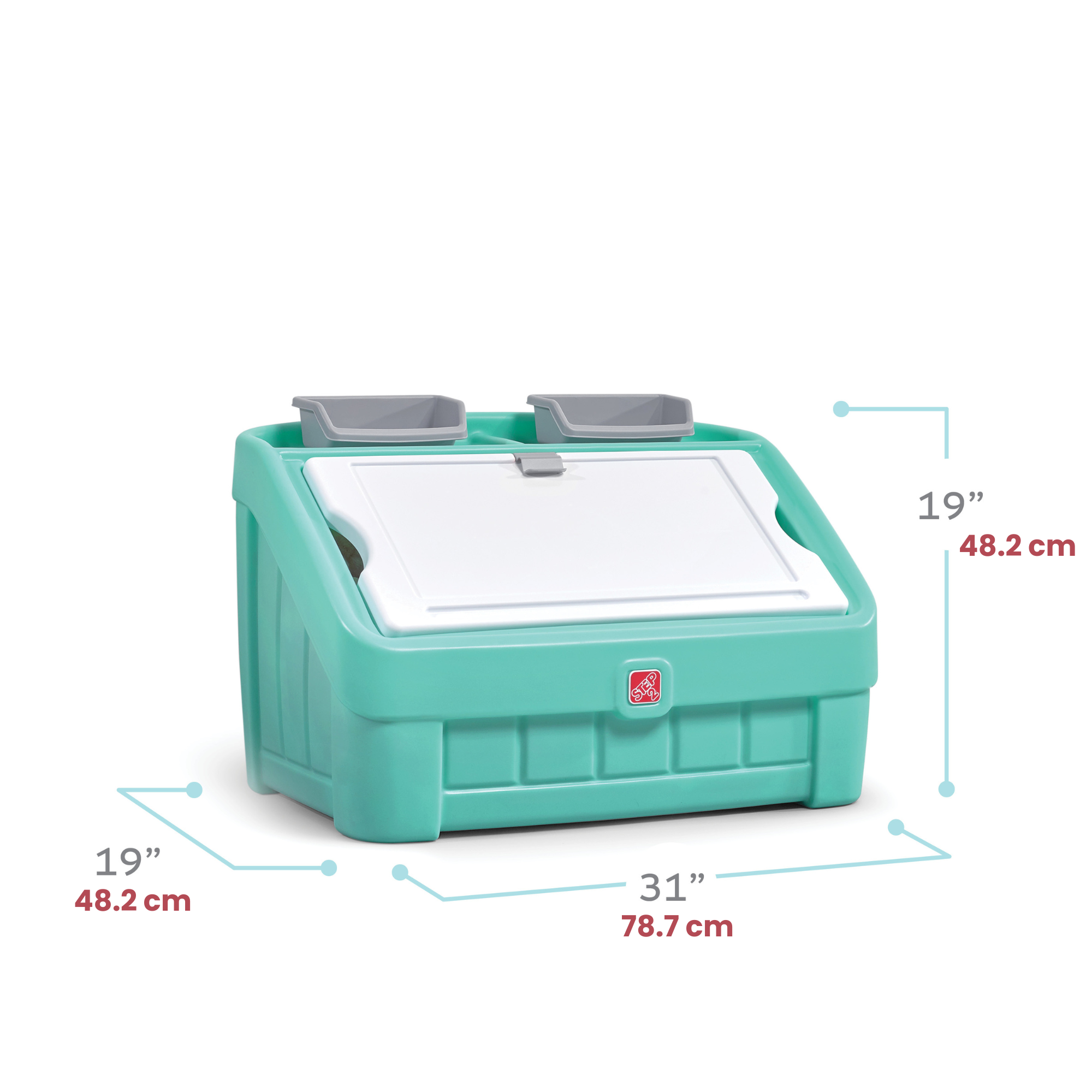 صندوق ألعاب 2 في 1 مع غطاء فني من ستيب 2، صندوق ألعاب داخلي متعدد الوظائف للأطفال مع مشبك، مساحة تخزين 4.5 قدم مكعب، مناسب للأطفال من الأولاد والبنات من سن سنتين فما فوق