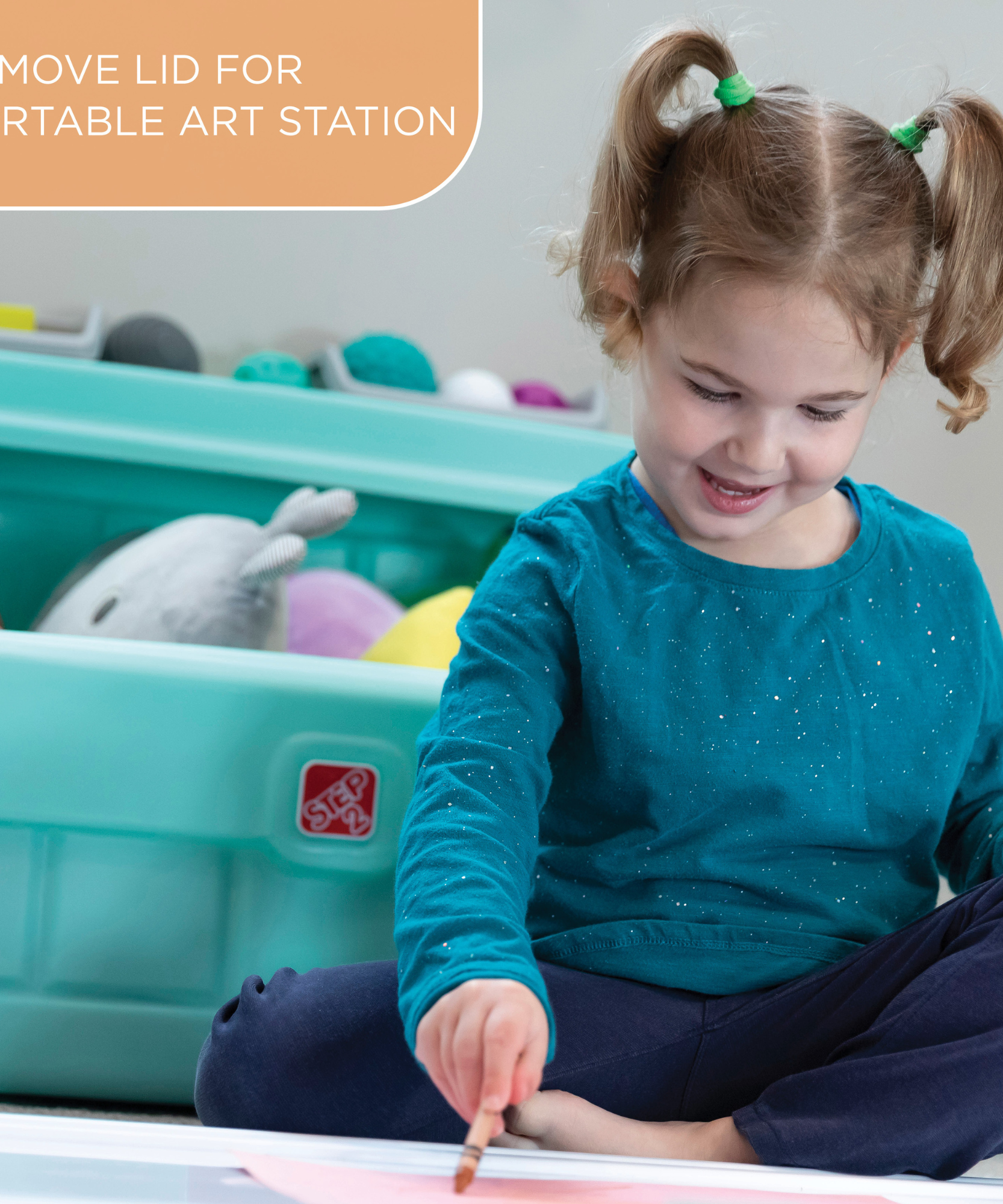 Step2 2 in 1 Toy Box and Art Lid, Multi-Functional Indoor Kids Toy Bin with Clip, 4.5 Cubic Feet Storage Compartment Space, Suitable for Children both Boys and Girls Aged 2+