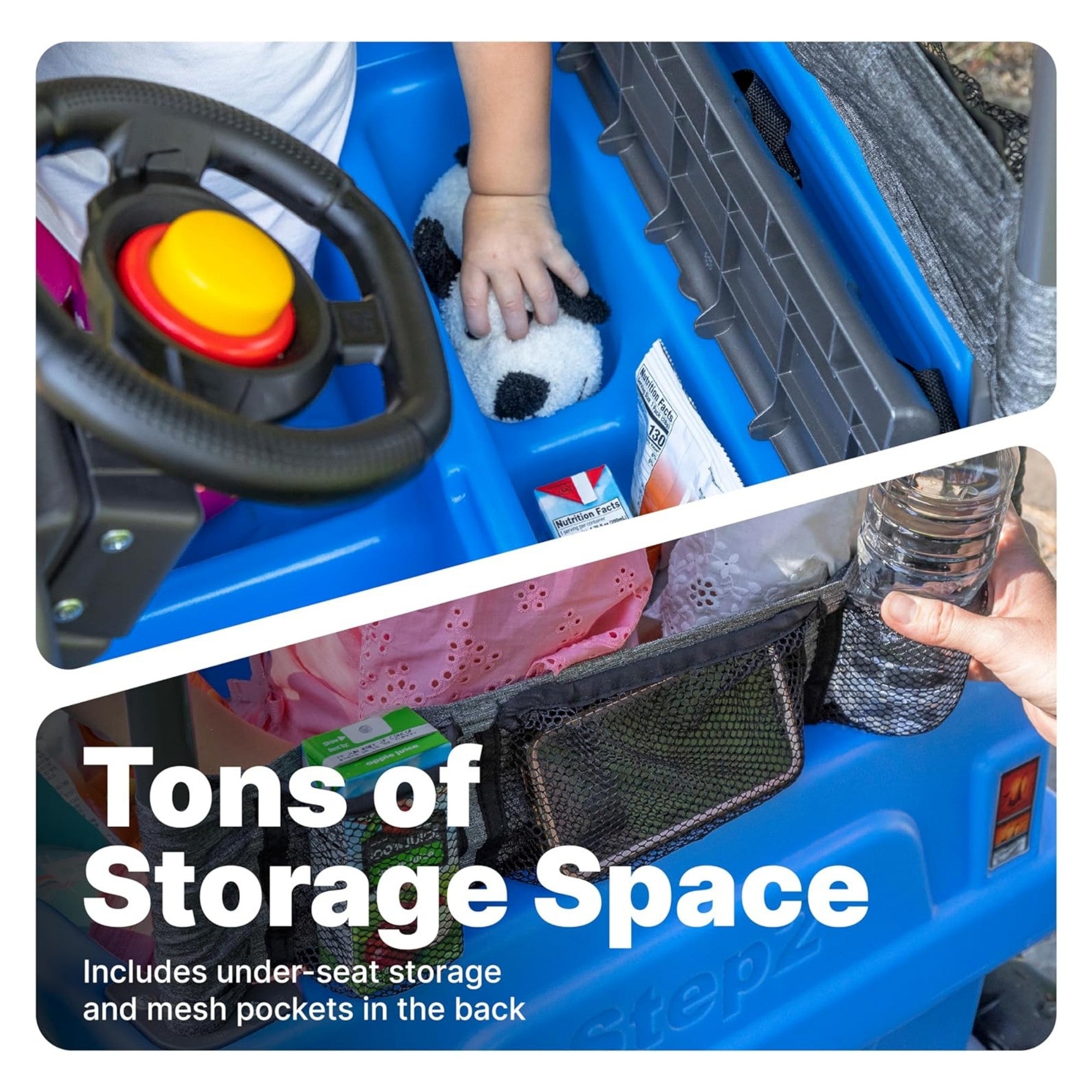 سيارة دفع رباعي جانبية من ستيب 2، سيارة دفع للأطفال بمقعدين مع مظلة، لعبة سهلة التخزين مع حزام أمان وبوق وتخزين أسفل المقعد، مناسبة للأطفال من الأولاد والبنات من سن 18 شهرًا فما فوق، باللون الأزرق والرمادي