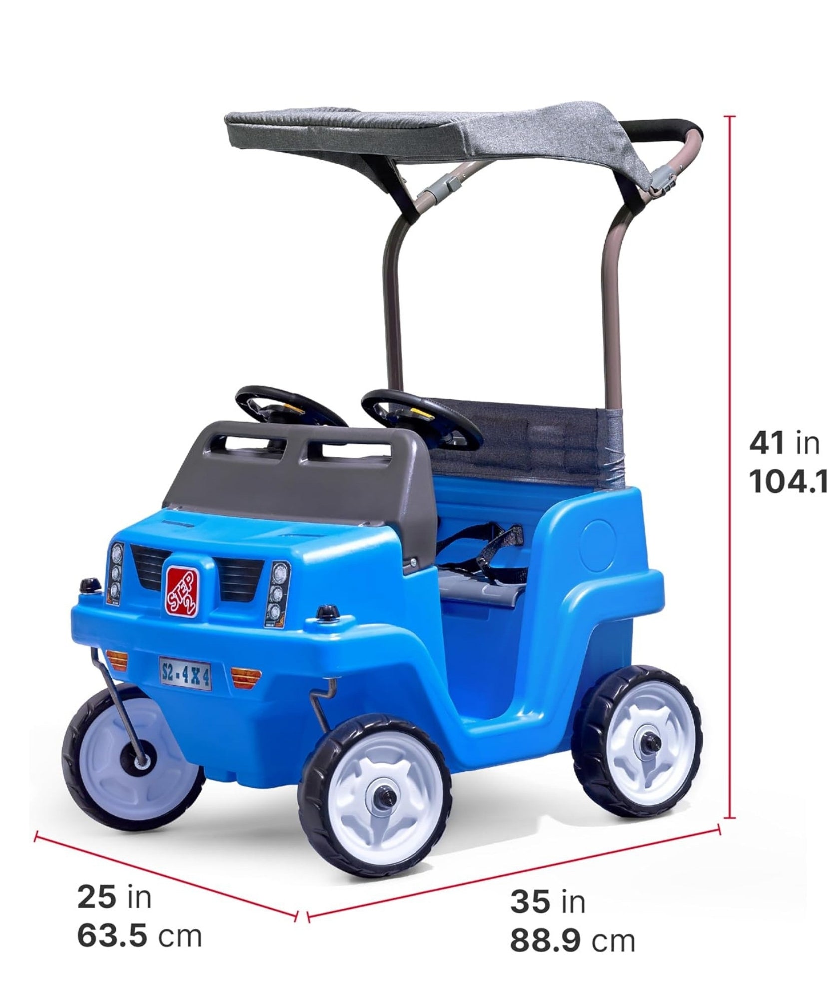 سيارة دفع رباعي جانبية من ستيب 2، سيارة دفع للأطفال بمقعدين مع مظلة، لعبة سهلة التخزين مع حزام أمان وبوق وتخزين أسفل المقعد، مناسبة للأطفال من الأولاد والبنات من سن 18 شهرًا فما فوق، باللون الأزرق والرمادي