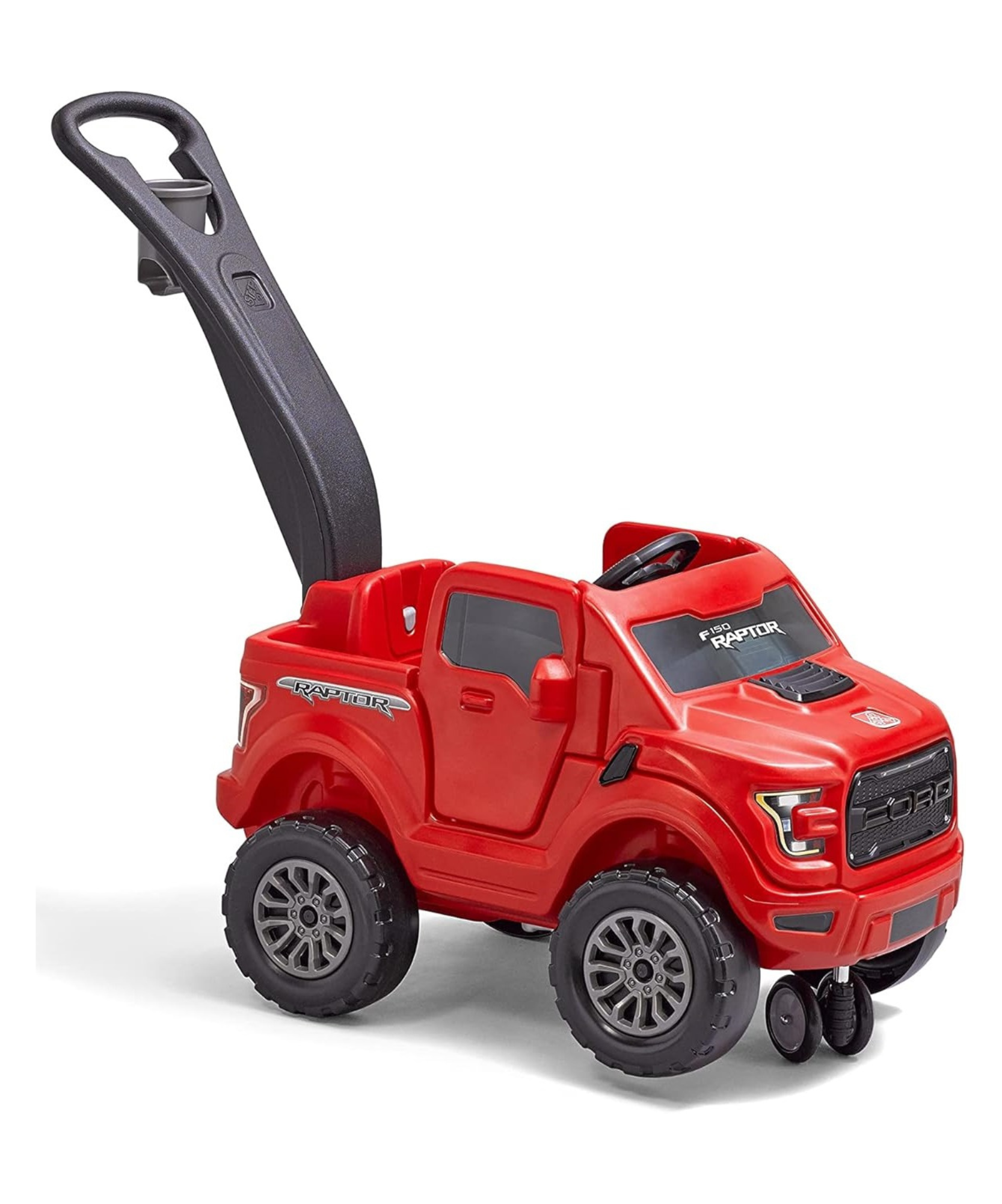 Step2 Ford F-150 Raptor with 360 Degree Turning 2 in 1 Single Seater Kids Push Car, Easy to Store Ride On Toy with Horn, Rear Storage and LED Grill LightSuitable for Children Aged 2.5 + Years, Red