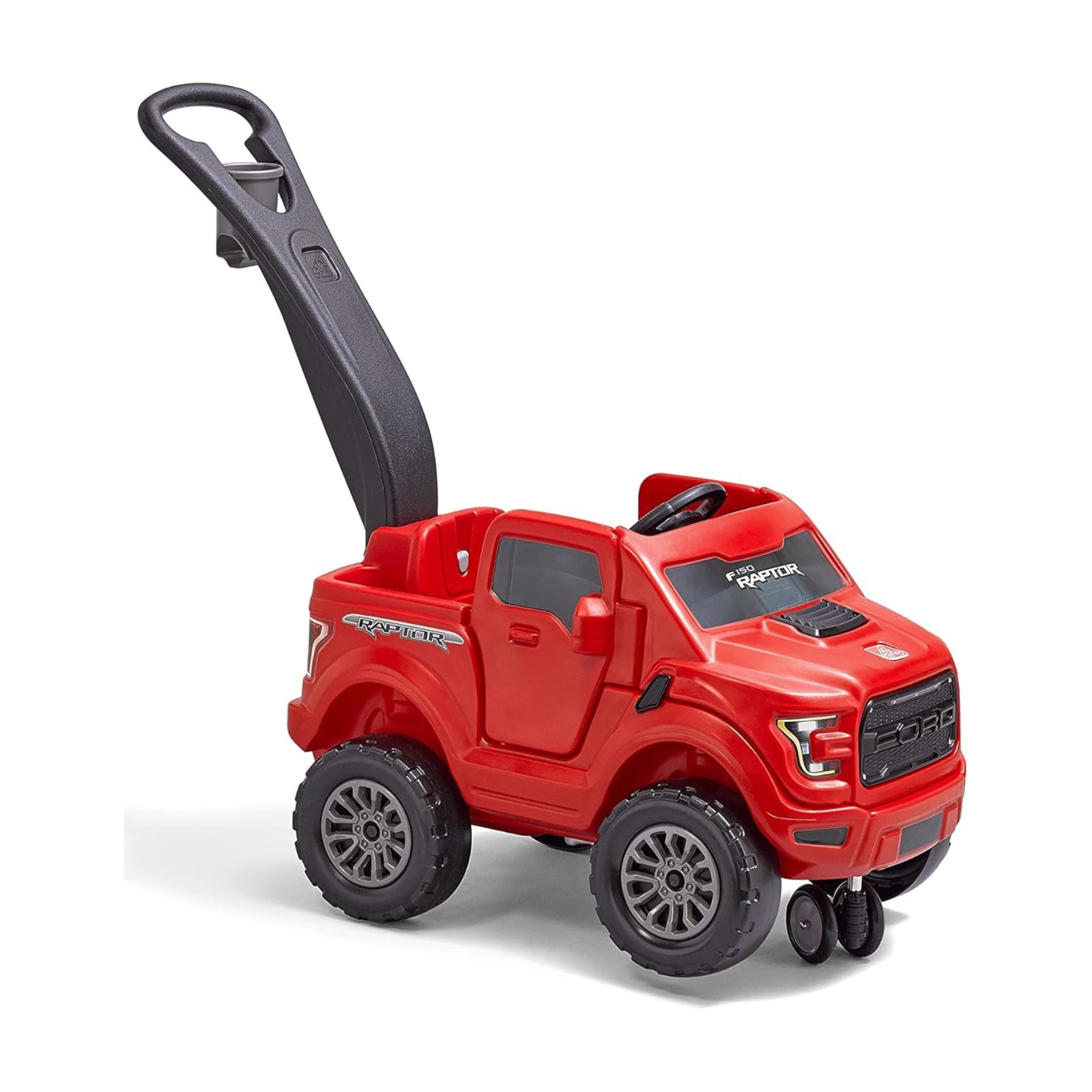 Step2 Ford F-150 Raptor with 360 Degree Turning 2 in 1 Single Seater Kids Push Car, Easy to Store Ride On Toy with Horn, Rear Storage and LED Grill LightSuitable for Children Aged 2.5 + Years, Red