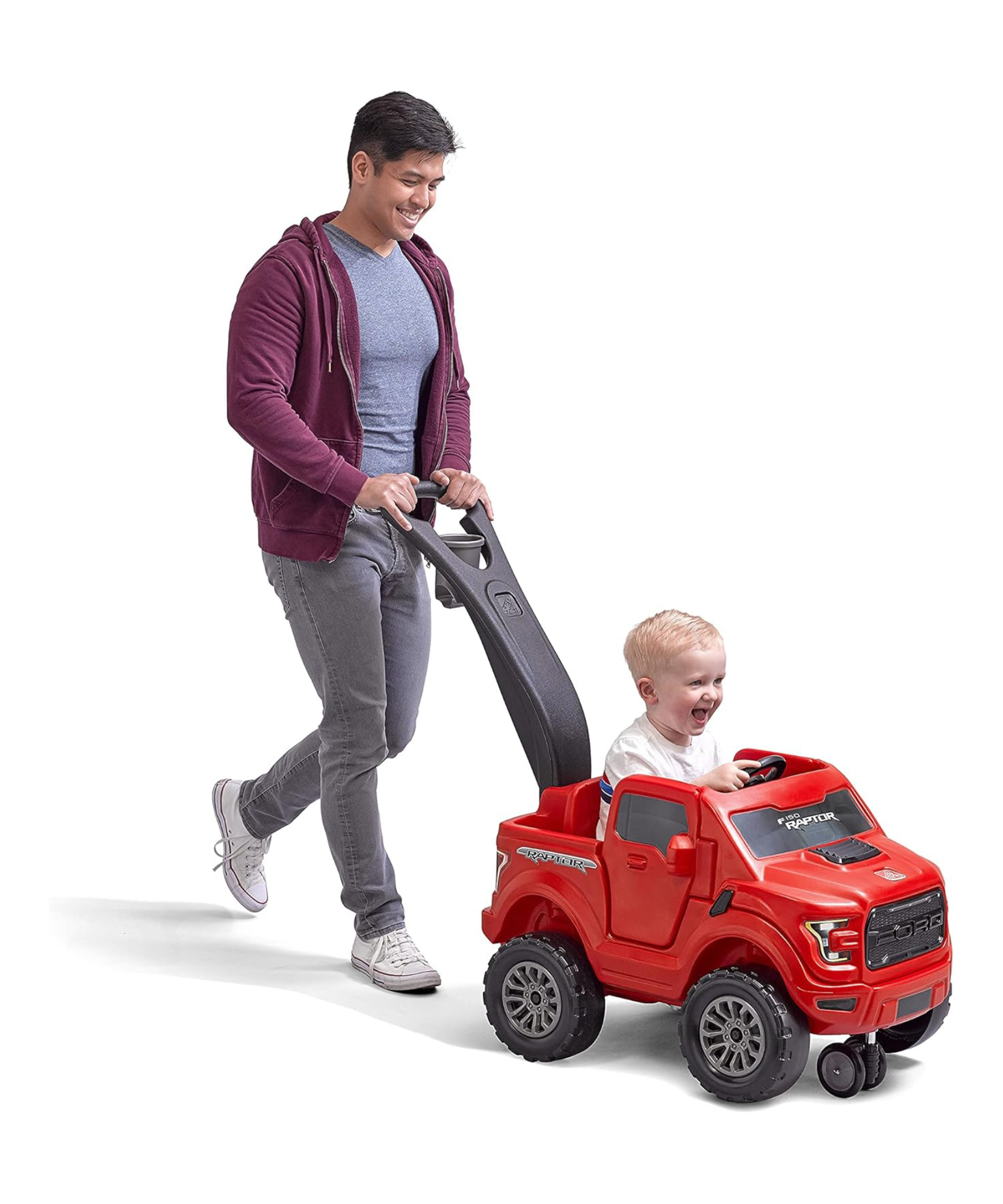 Step2 Ford F-150 Raptor with 360 Degree Turning 2 in 1 Single Seater Kids Push Car, Easy to Store Ride On Toy with Horn, Rear Storage and LED Grill LightSuitable for Children Aged 2.5 + Years, Red
