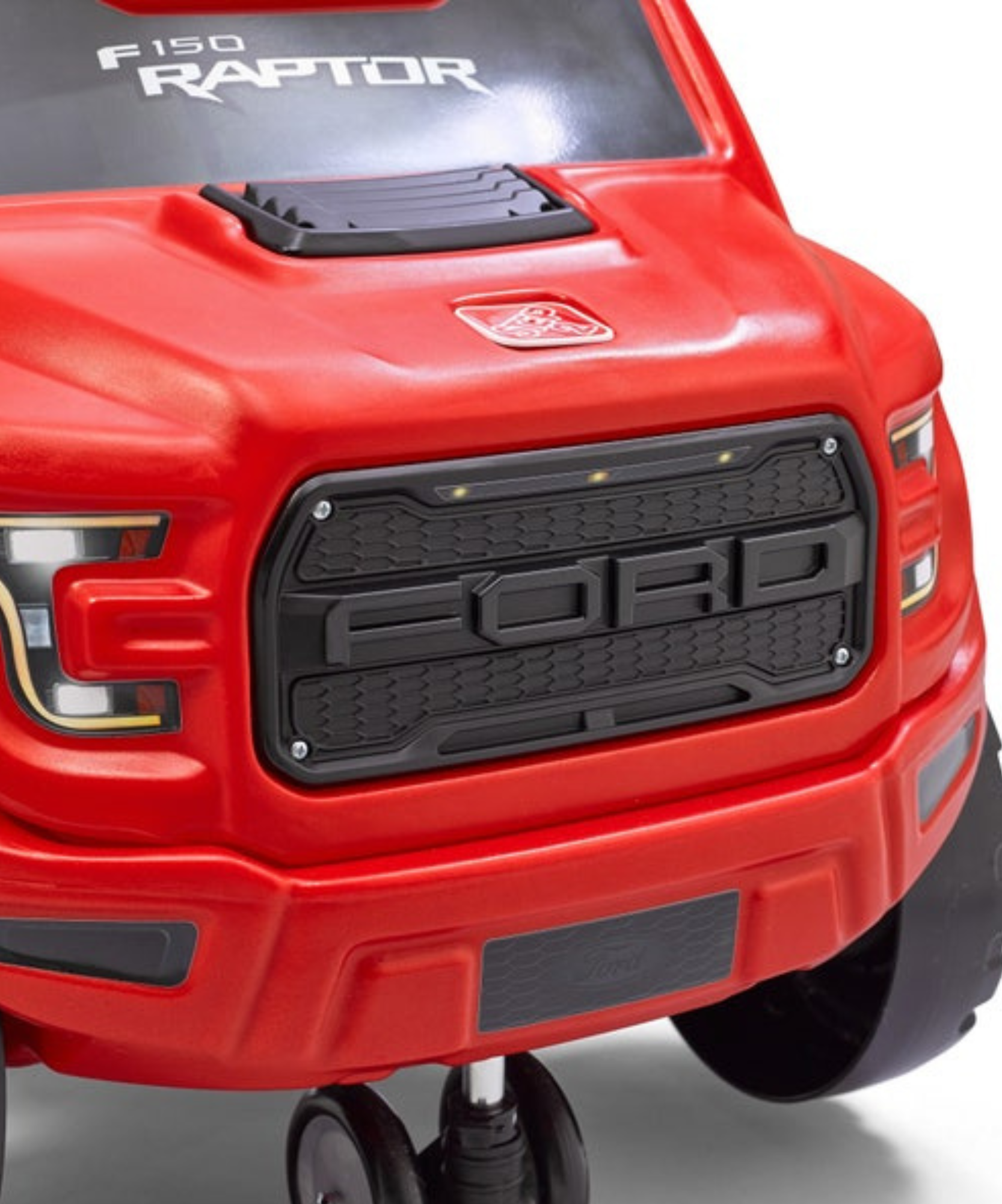 Step2 Ford F-150 Raptor with 360 Degree Turning 2 in 1 Single Seater Kids Push Car, Easy to Store Ride On Toy with Horn, Rear Storage and LED Grill LightSuitable for Children Aged 2.5 + Years, Red